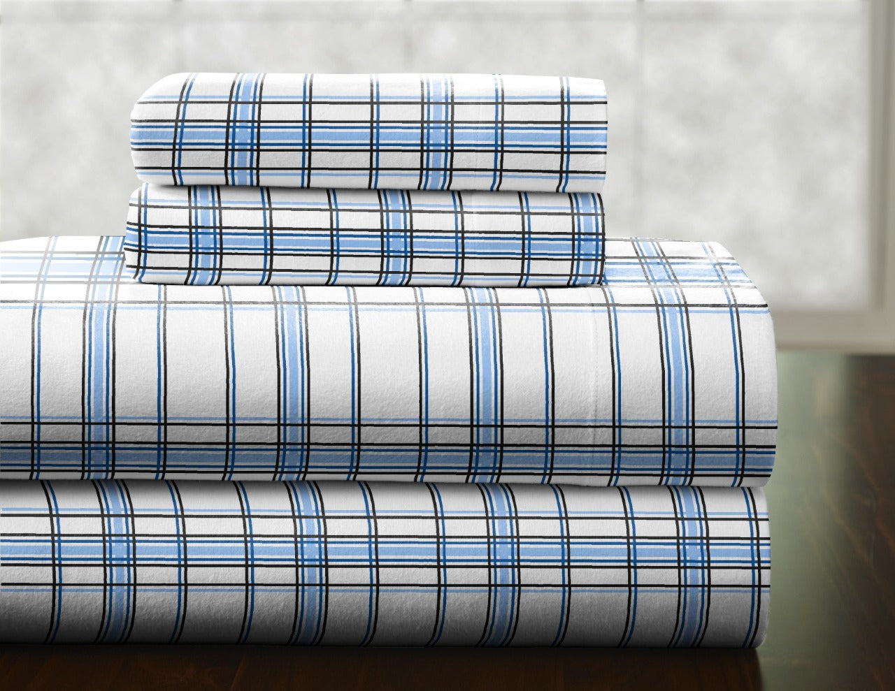  Pointehaven Heavy Weight Flannel Sheet Sets - Blue Plaid - Blue Plaid - Bonton