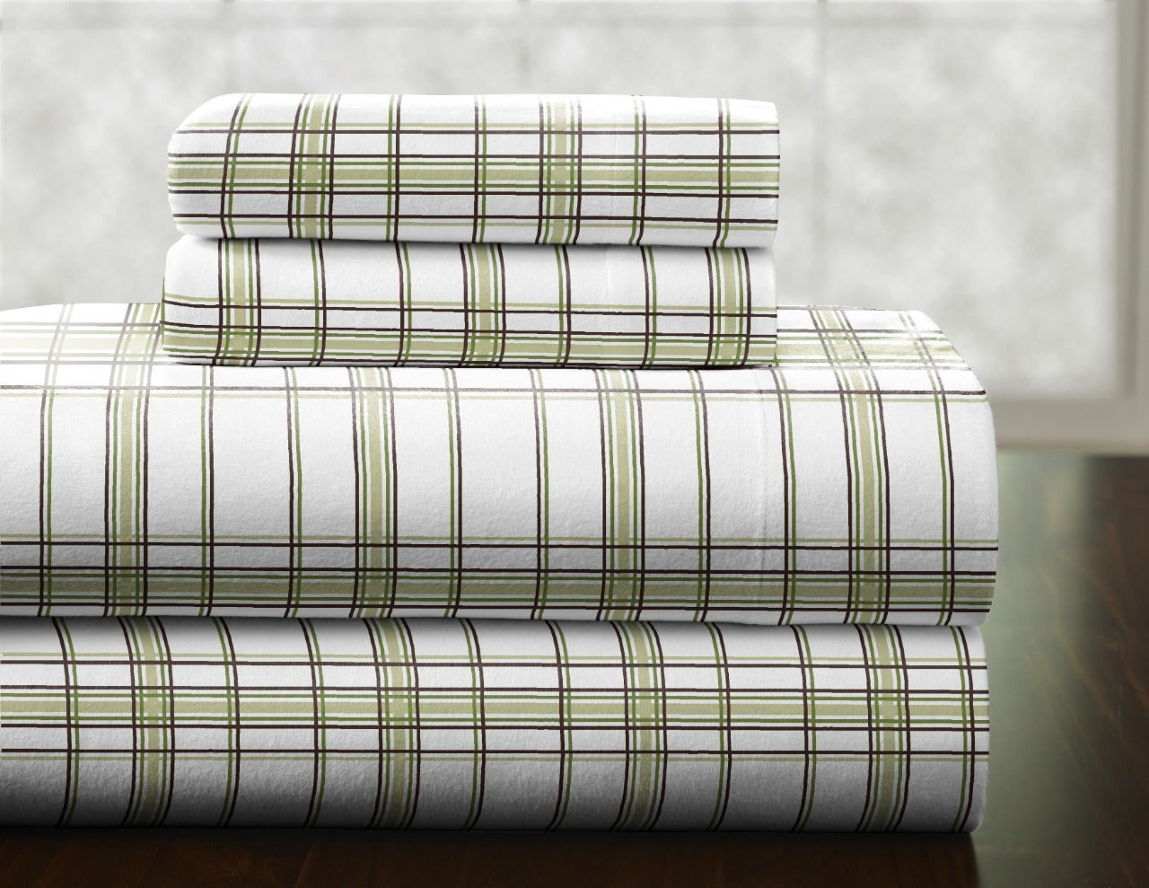  Pointehaven Heavy Weight Flannel Sheet Sets - Sage Plaid - Sage Plaid - Bonton