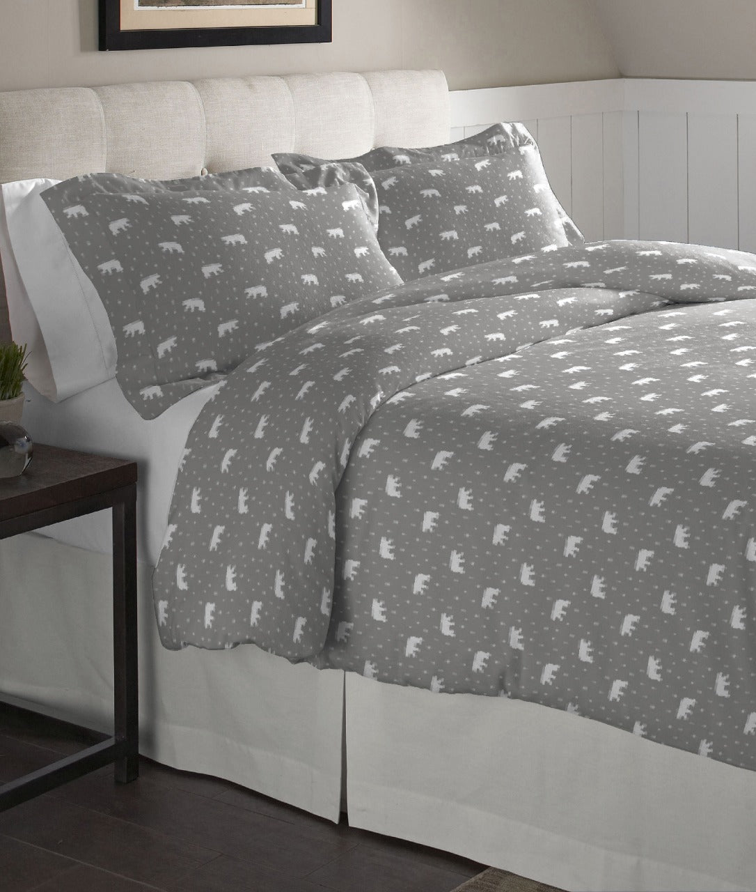  Pointehaven Solid & Print Flannel Duvet Sets Polar Bear - Polar Bear - Bonton