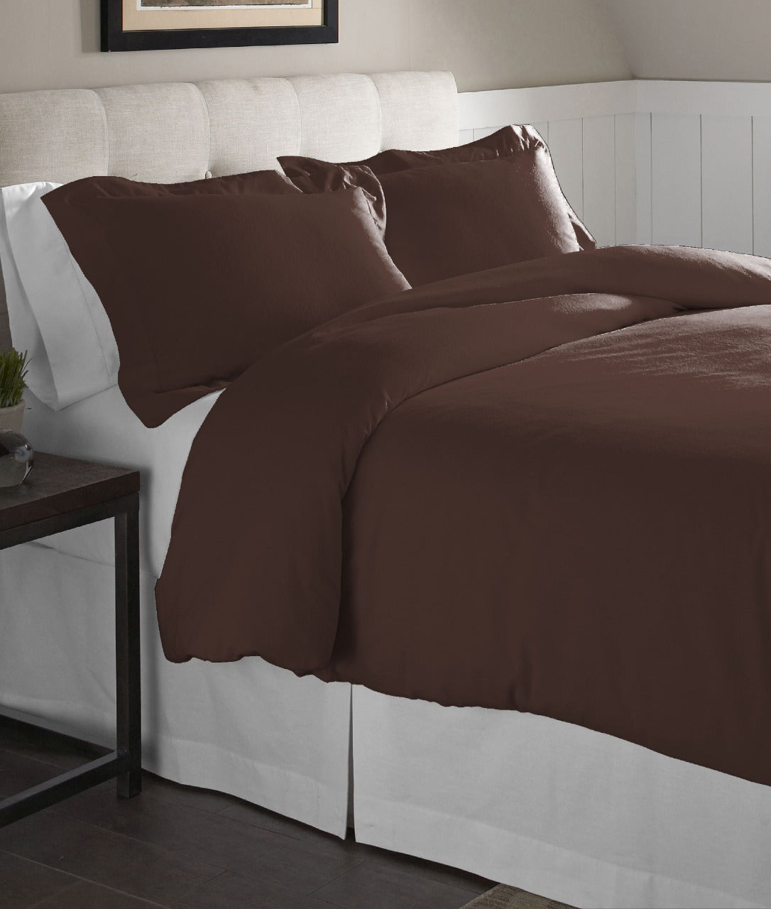  Pointehaven Solid & Print Flannel Duvet Sets Chestnut - Chestnut - Bonton