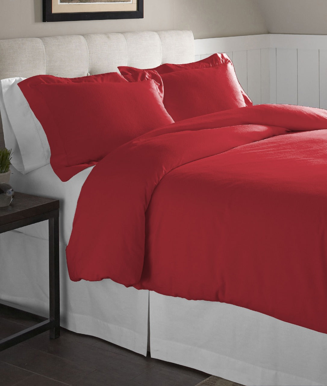  Pointehaven Solid & Print Flannel Duvet Sets Rococco Red - Rococco Red - Bonton