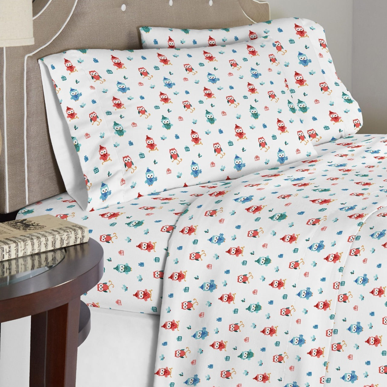  Pointehaven Solid & Print Flannel Sheet Sets - Owl - Owl - Bonton