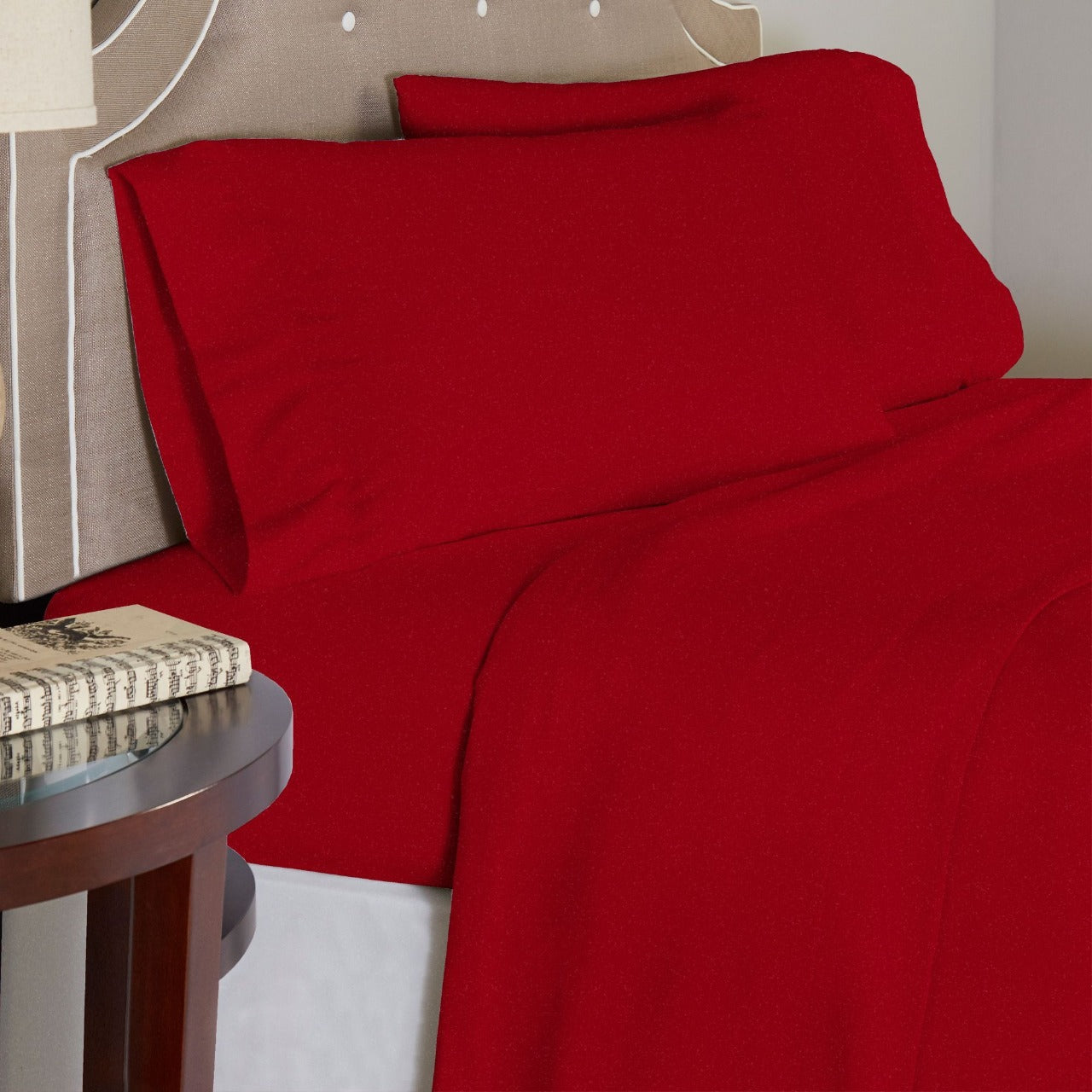  Pointehaven Solid & Print Flannel Sheet Sets - Rococco Red - Rococco Red - Bonton