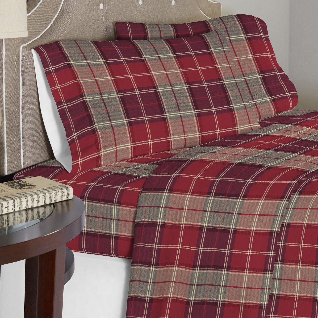  Pointehaven Solid & Print Flannel Sheet Sets - Piedmont Plaid - Piedmont Plaid - Bonton