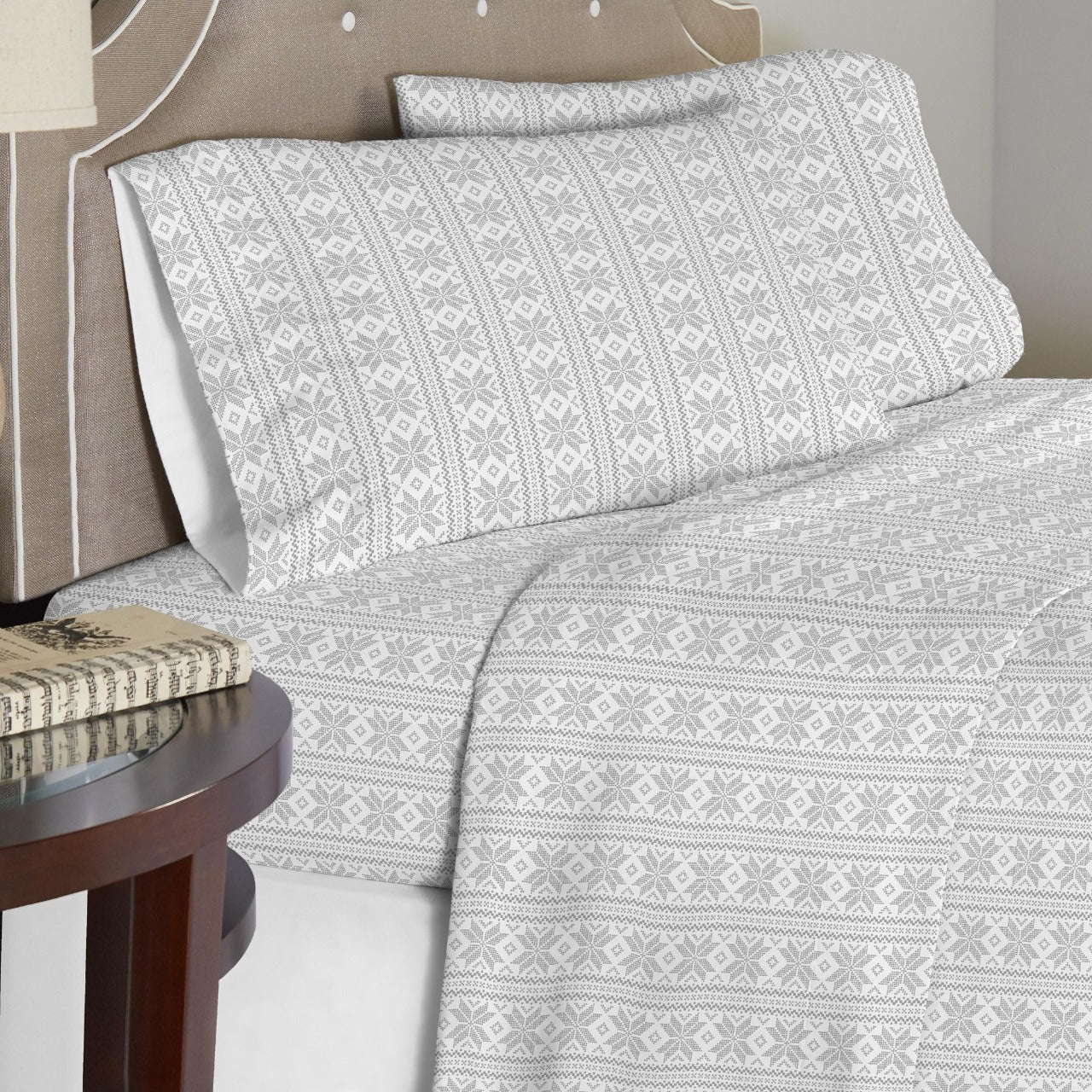  Pointehaven Solid & Print Flannel Sheet Sets - Fair Isle - Fair Isle - Bonton