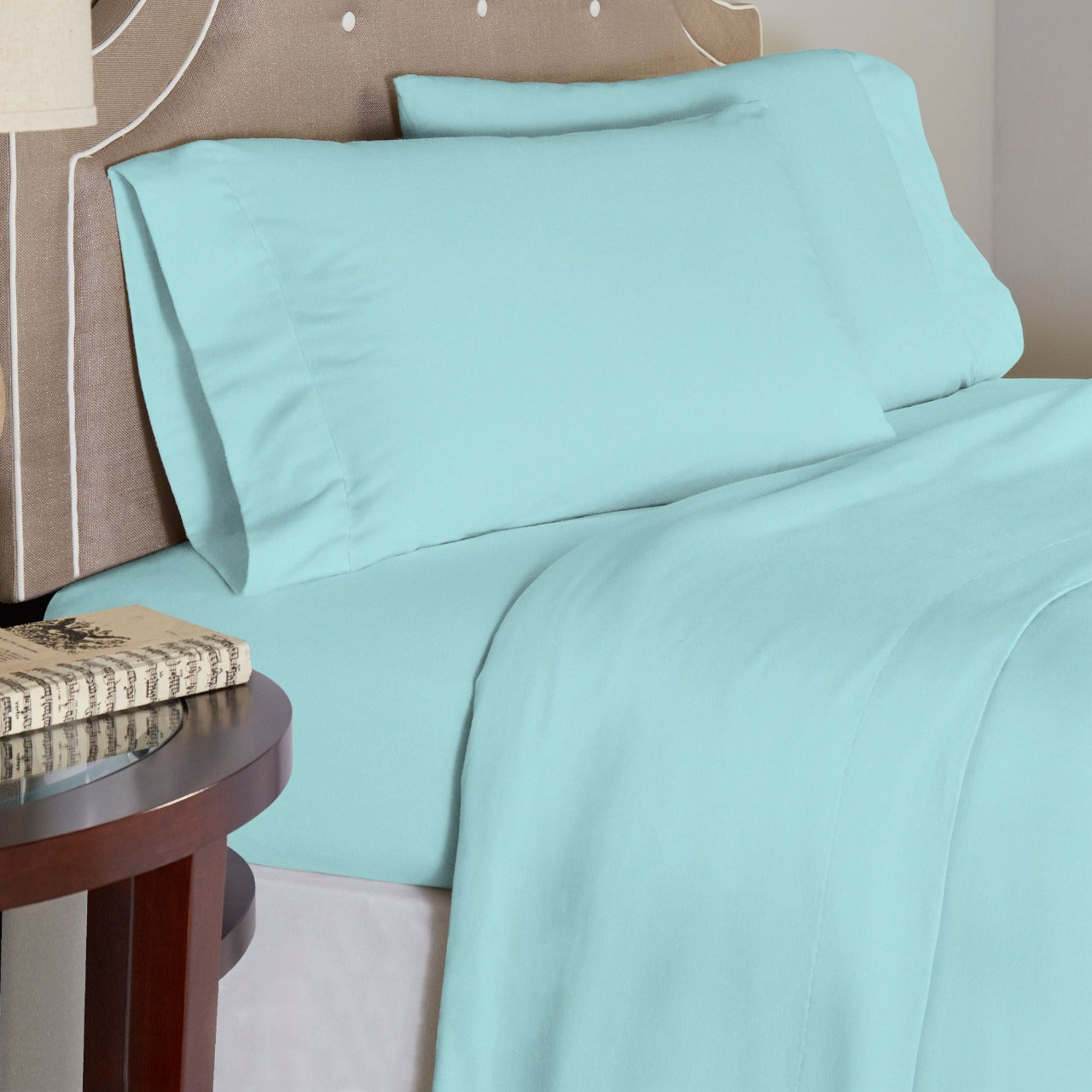  Pointehaven Solid & Print Flannel Sheet Sets - Aqua - Aqua - Bonton