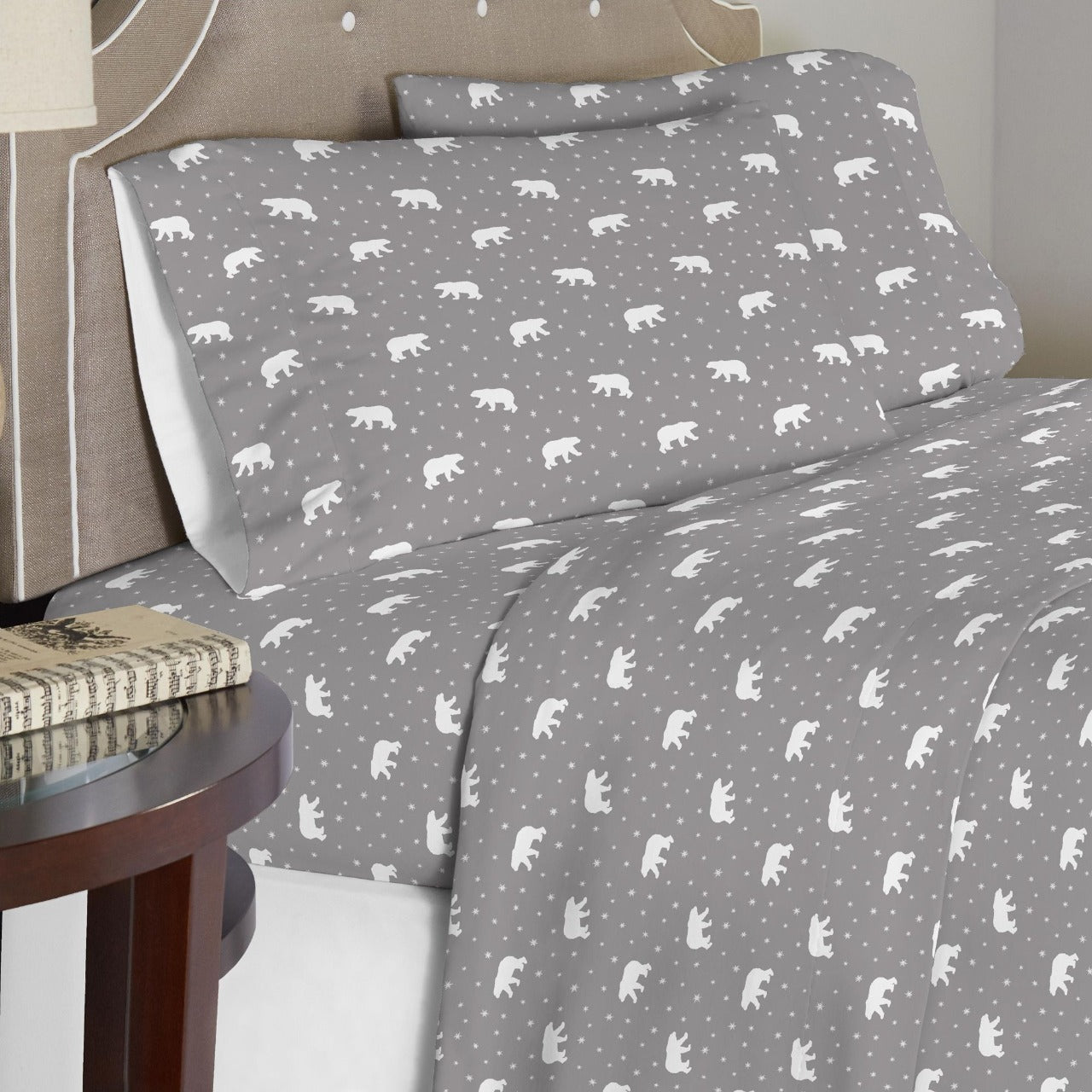  Pointehaven Solid & Print Flannel Sheet Sets - Polar Bear - Polar Bear - Bonton