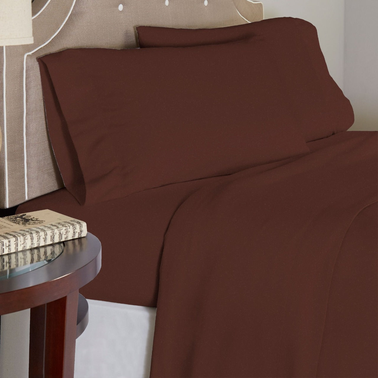  Pointehaven Solid & Print Flannel Sheet Sets - Chestnut - Chestnut - Bonton