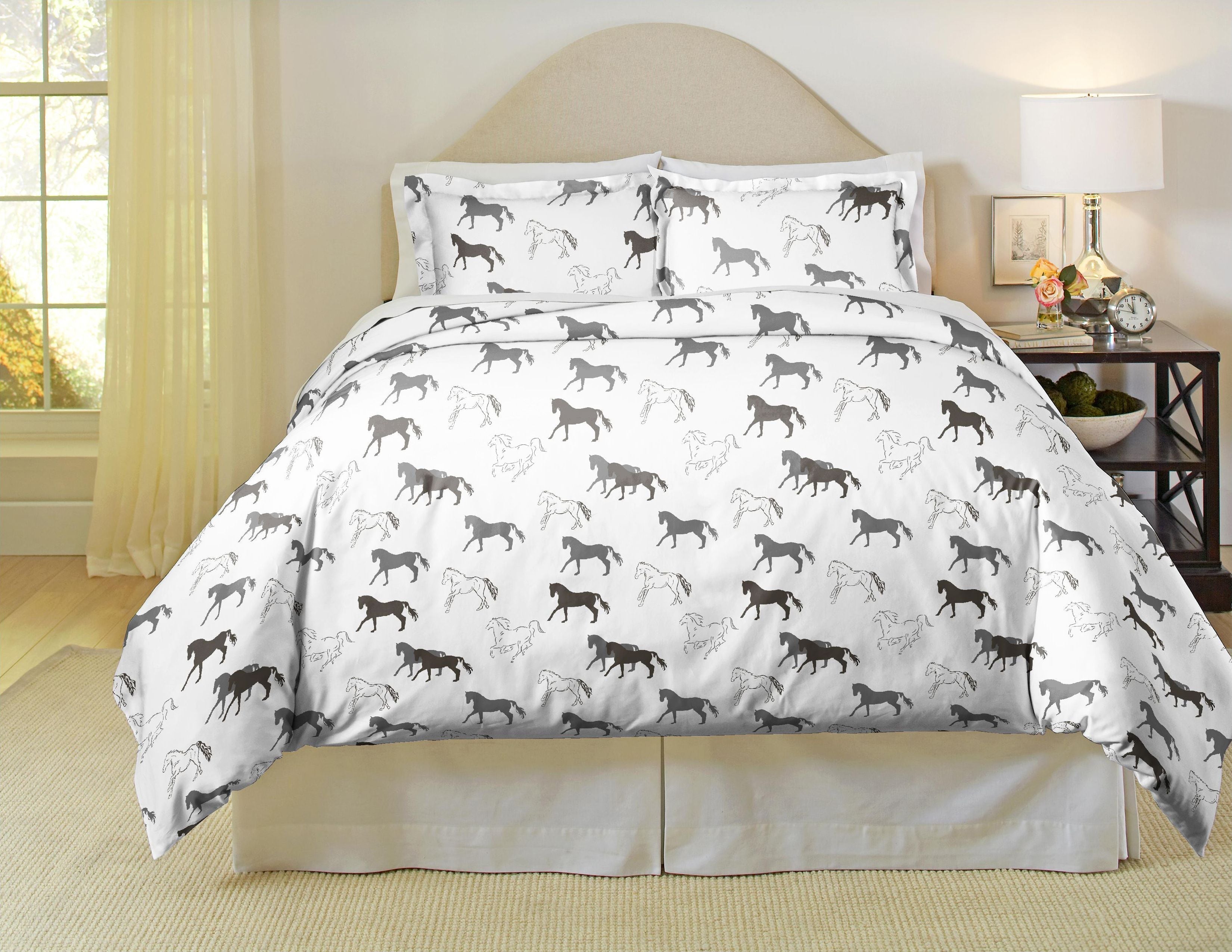  Pointehaven 180 GSM 100% Cotton Fashion Flannel Duvet Sets - Stallions - Stallions - Grey - Bonton