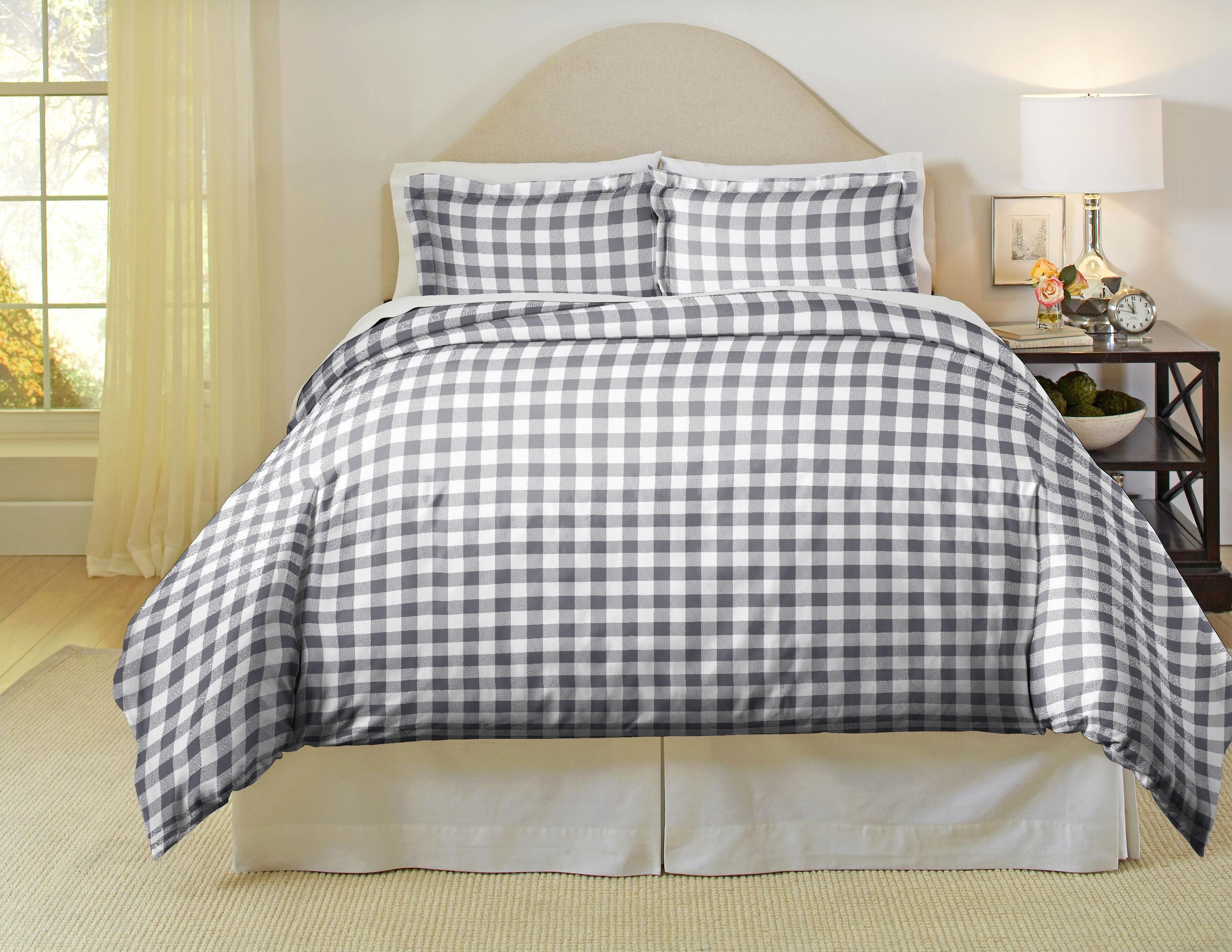  Pointehaven 180 GSM 100% Cotton Fashion Flannel Duvet Sets - Checkerboard - Checkerboard - Grey - Bonton