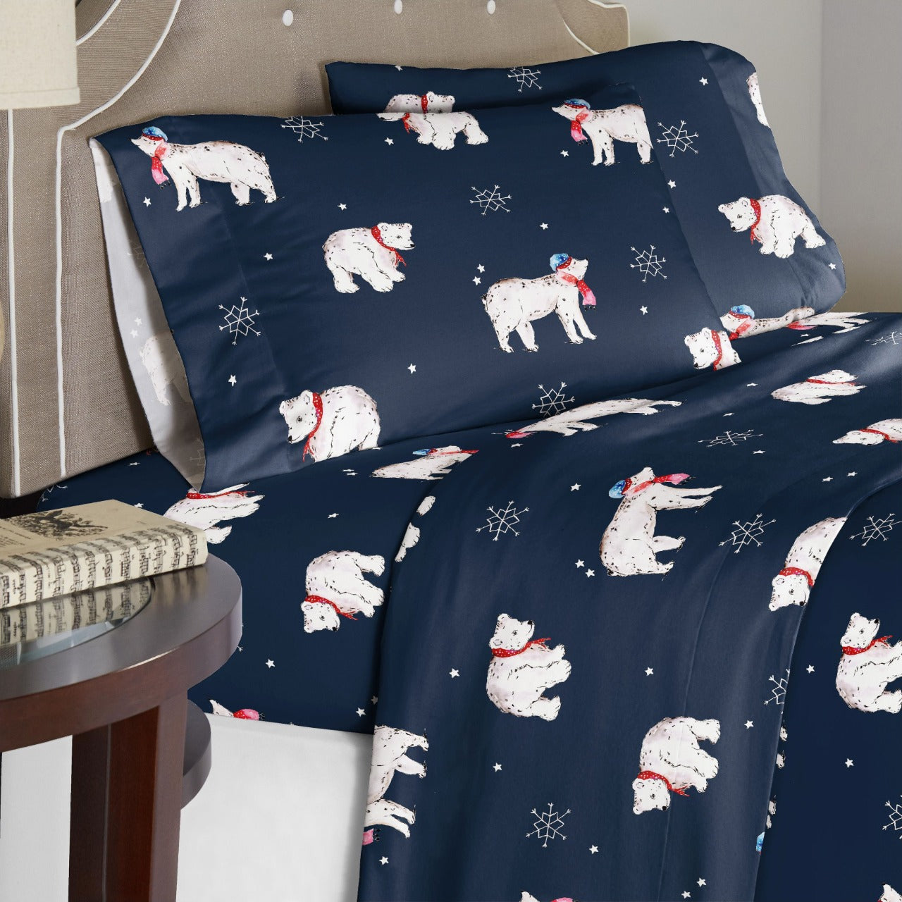  Pointehaven Winter Print Flannel Sheet Sets - Snow Bear - Bonton