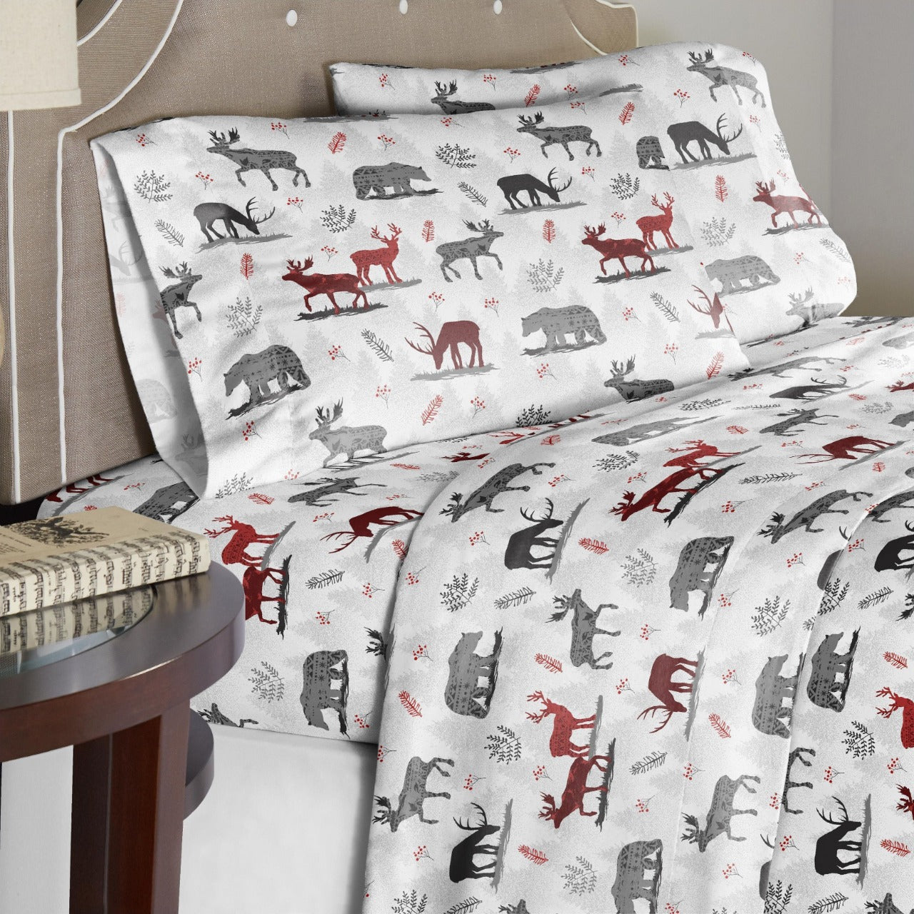  Pointehaven Winter Print Flannel Sheet Sets - Northwoods - Bonton