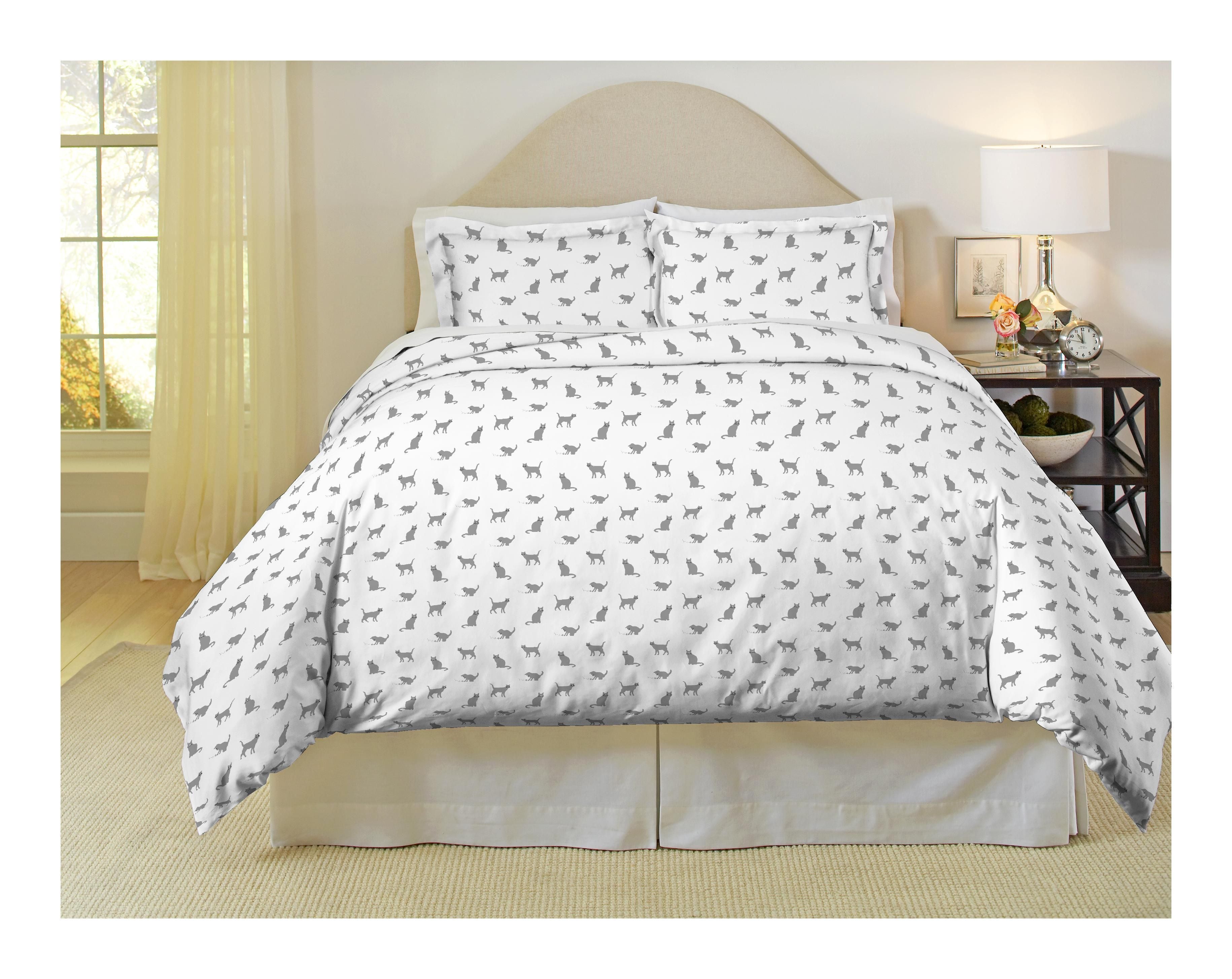  Pointehaven 180 GSM 100% Cotton Fashion Flannel Duvet Sets - Cats - Cats - Bonton