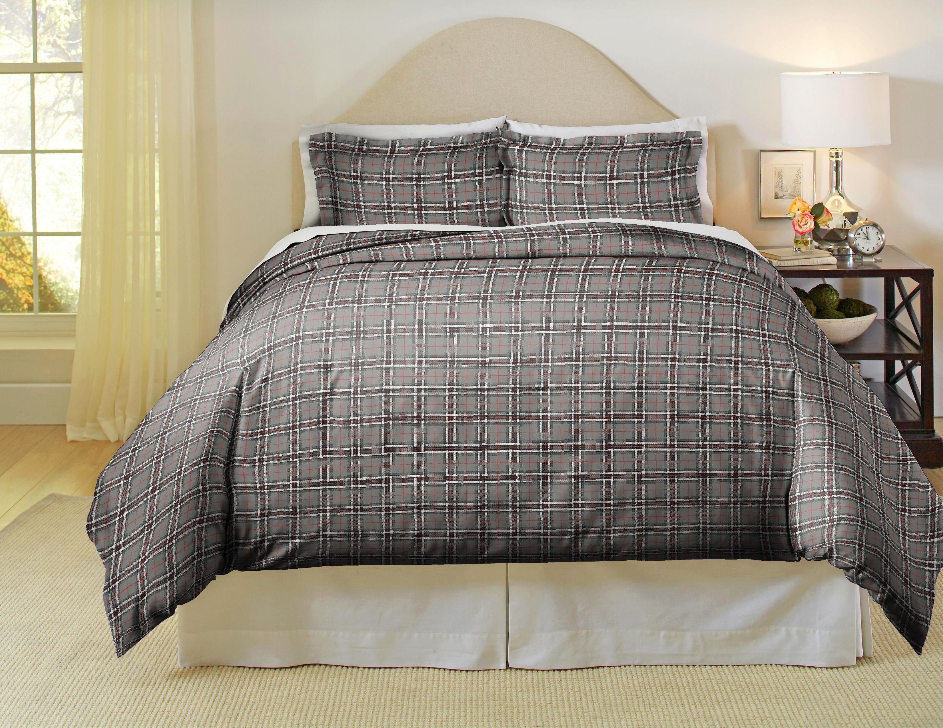  Pointehaven Luxury Flannel Plaid Duvet Sets - Derby - Derby - Bonton