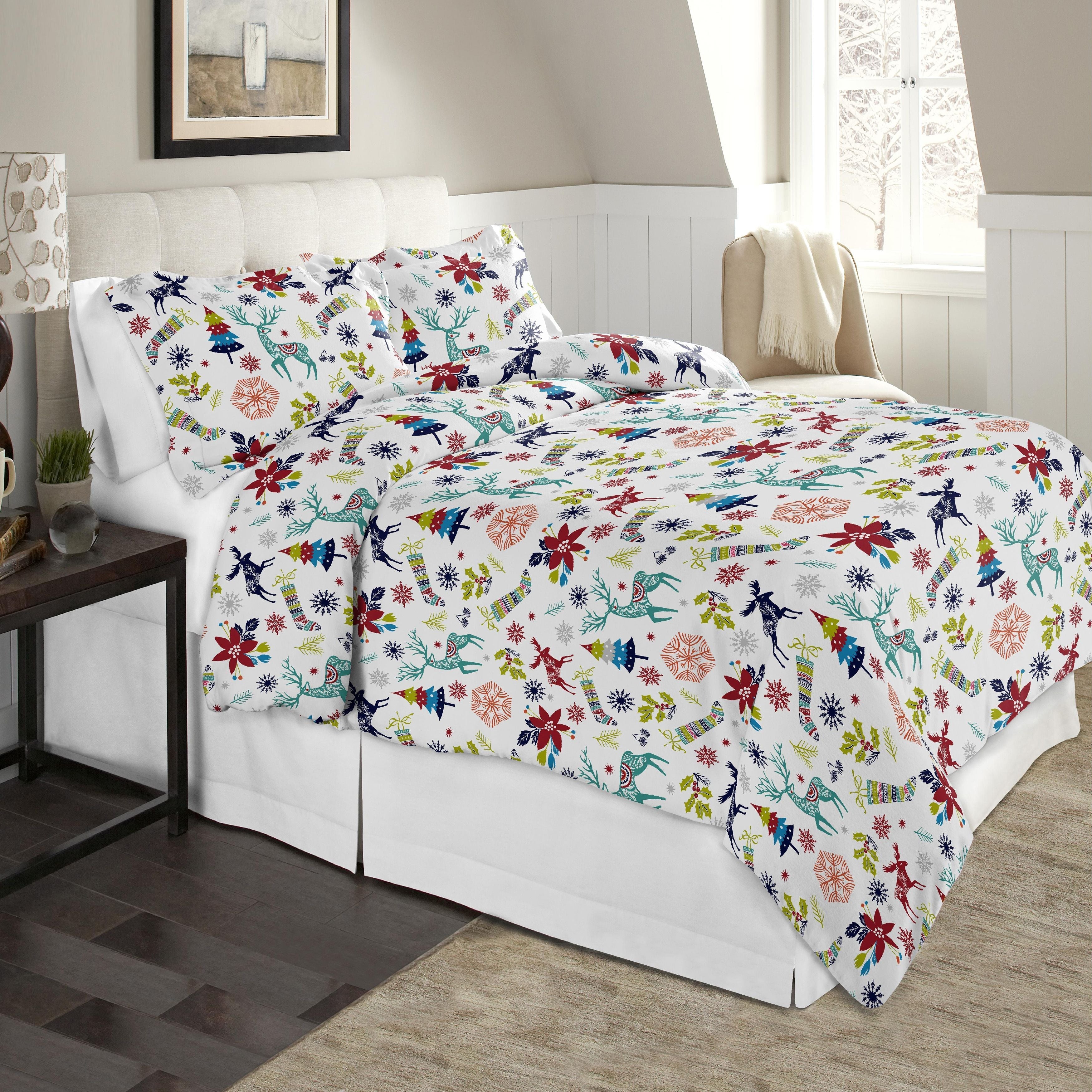  Celeste Home Luxury Flannel Duvet Set - Holiday Joy - Holiday Joy - Bonton