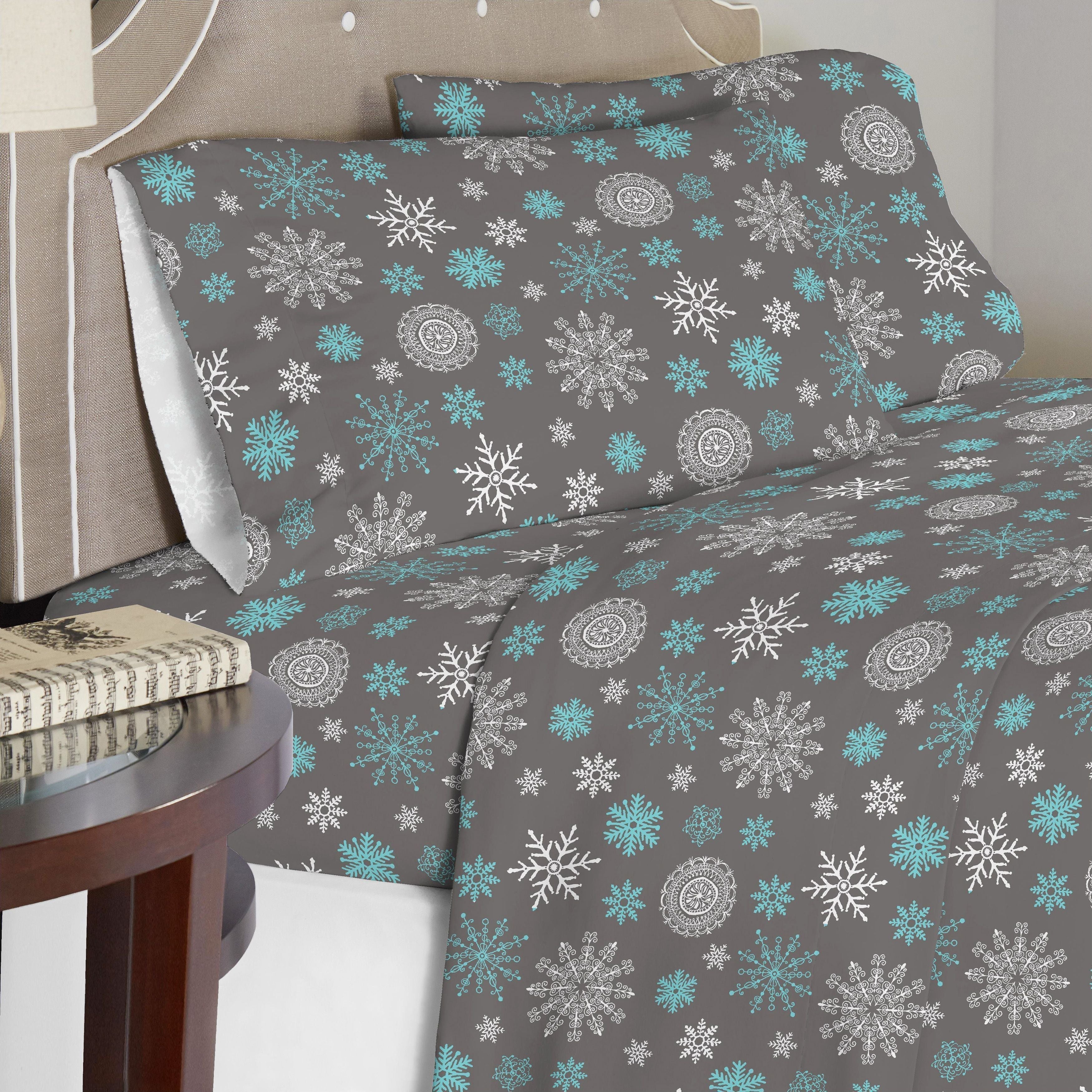  Celeste Home Luxury Flannel Sheet Set Snowflakes Grey - Snowflakes Grey - Bonton