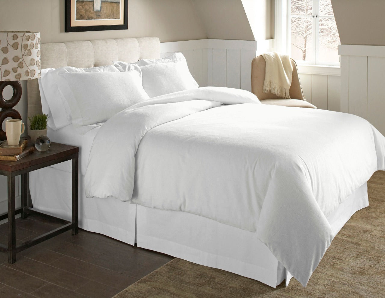  Pointehaven Luxury Flannel Solid & Print Duvet Sets - White - White - Bonton