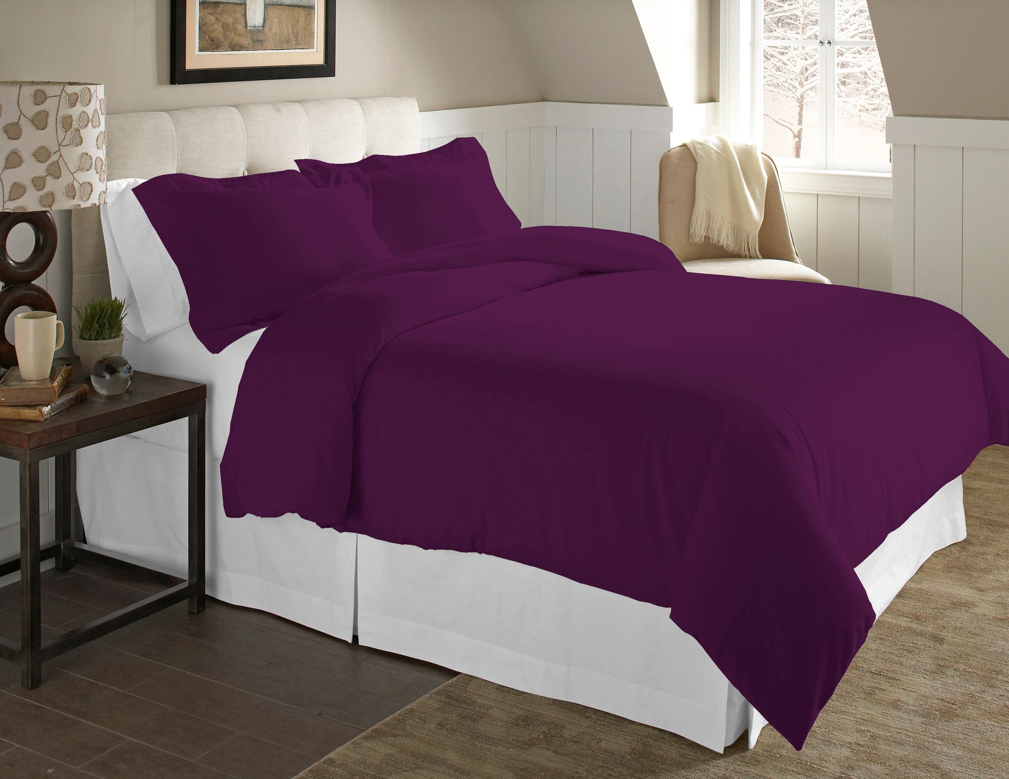  Pointehaven Cotton Luxury Flannel Solid & Print Sheet Sets - Plum - Bonton