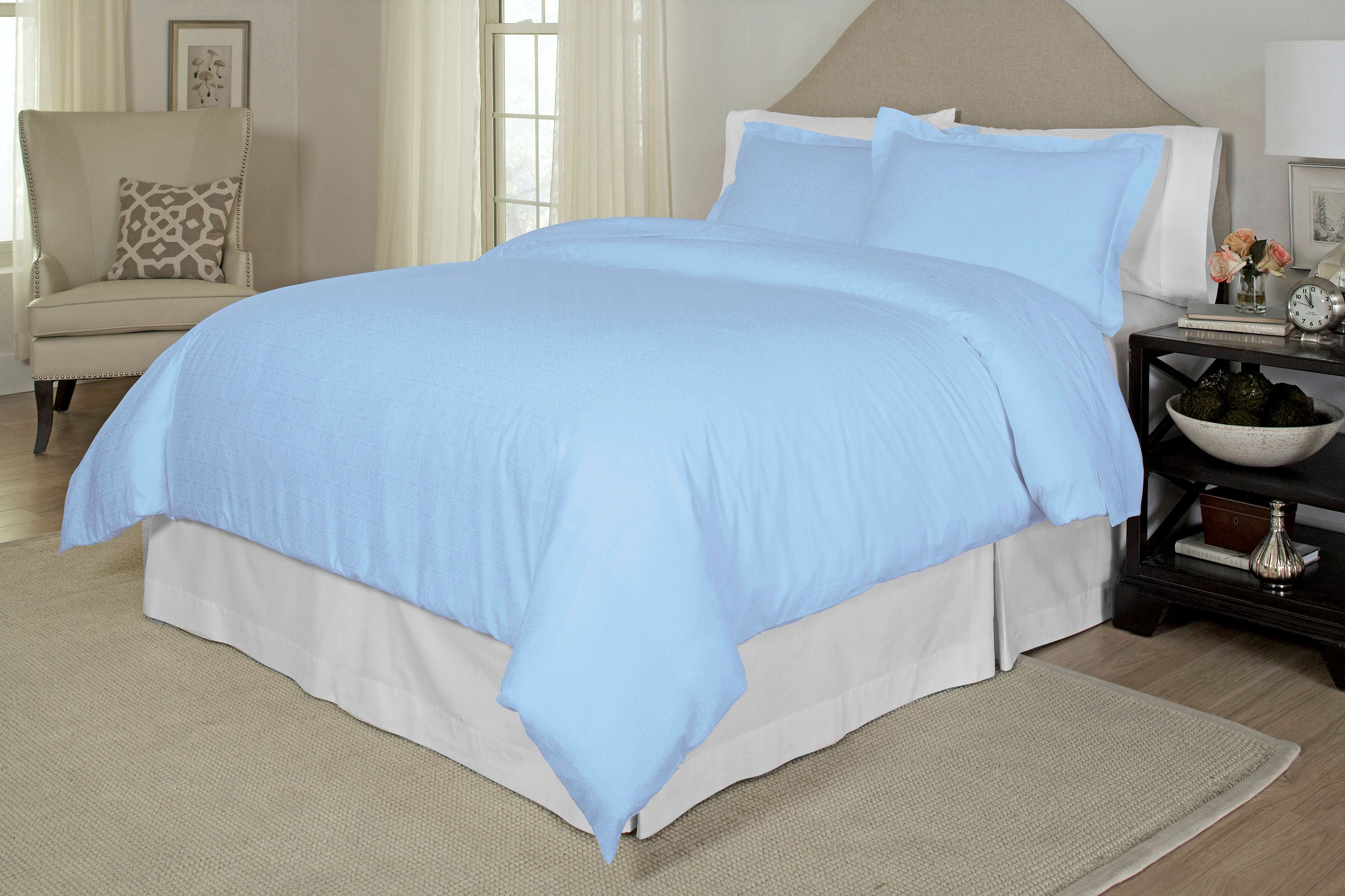  Pointehaven 300 Thread Count Tone on Tone Printed Duvet Sets - Blue - Bonton