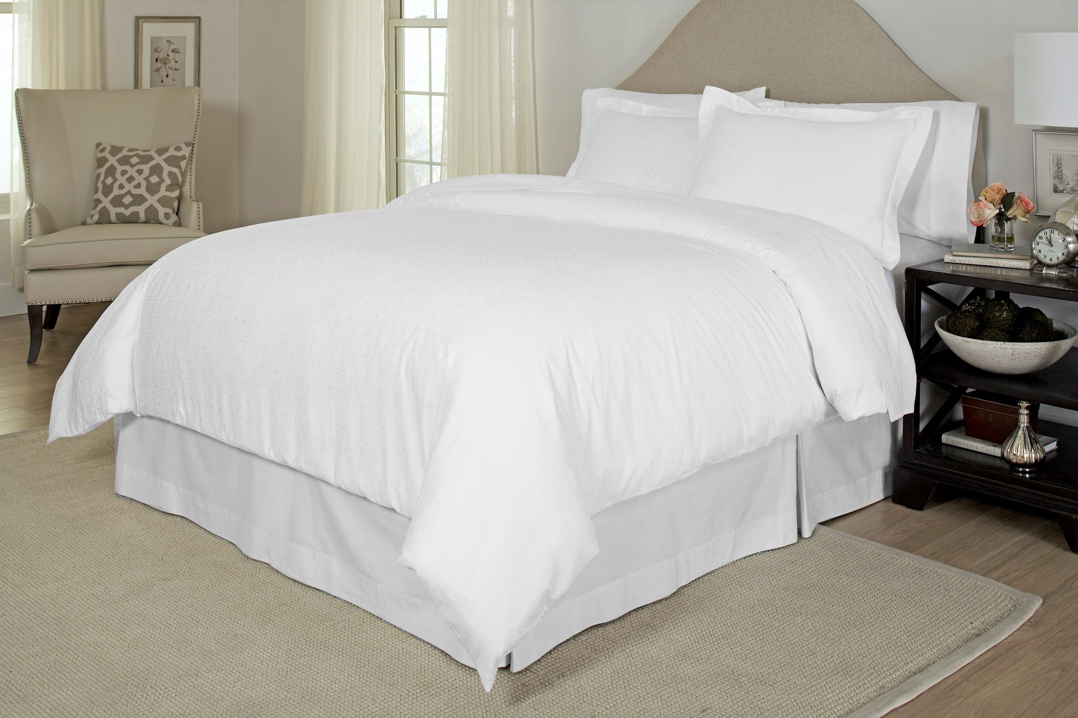  Pointehaven 300 Thread Count Tone on Tone Printed Duvet Sets - White - Bonton