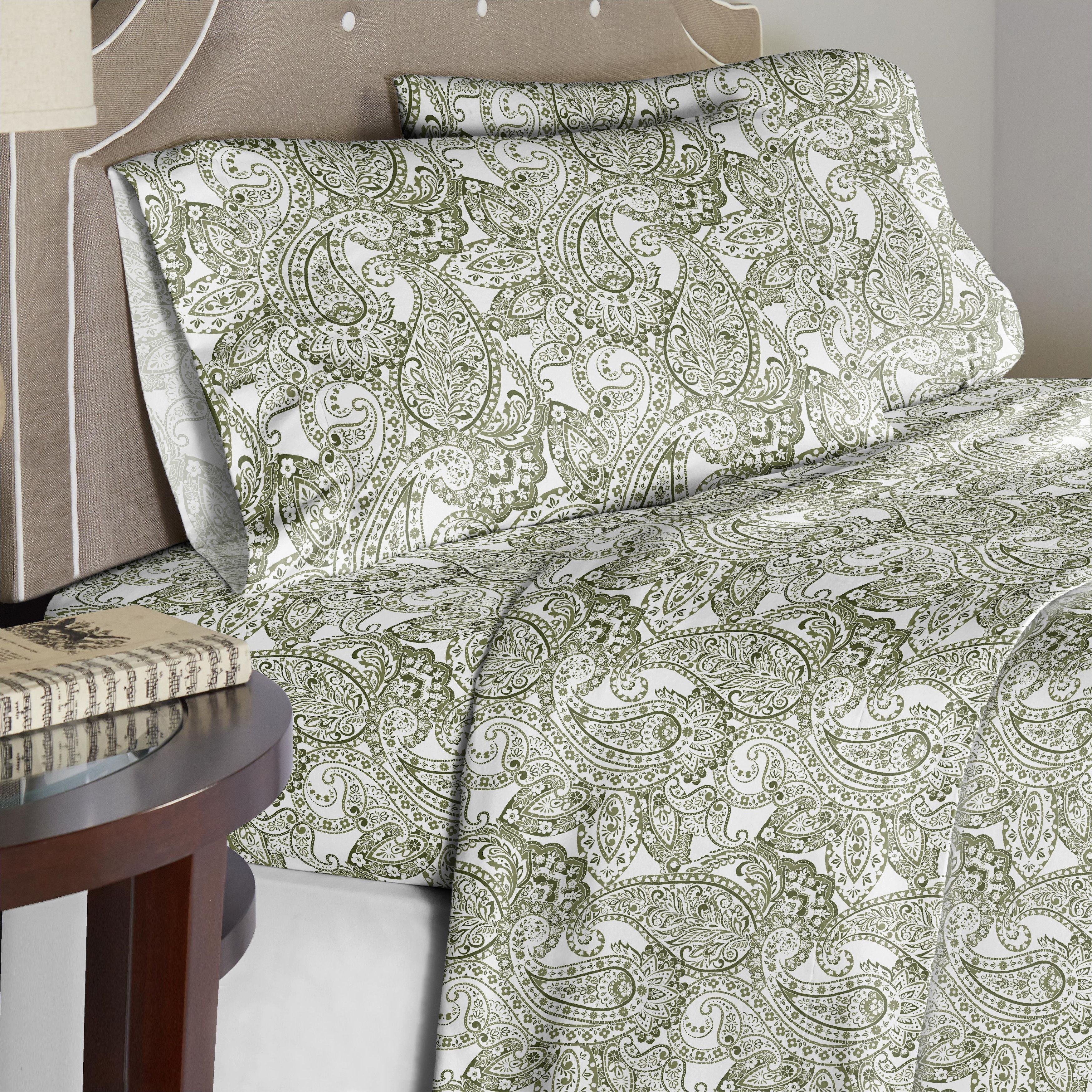  Pointehaven BoHo Paisley Cotton Fashion Sheet Sets - Green - Bonton