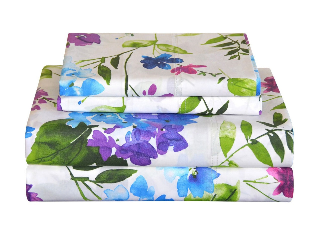  Pointehaven Fashion Cotton Percale Print Sheet Sets - Primavera - Bonton