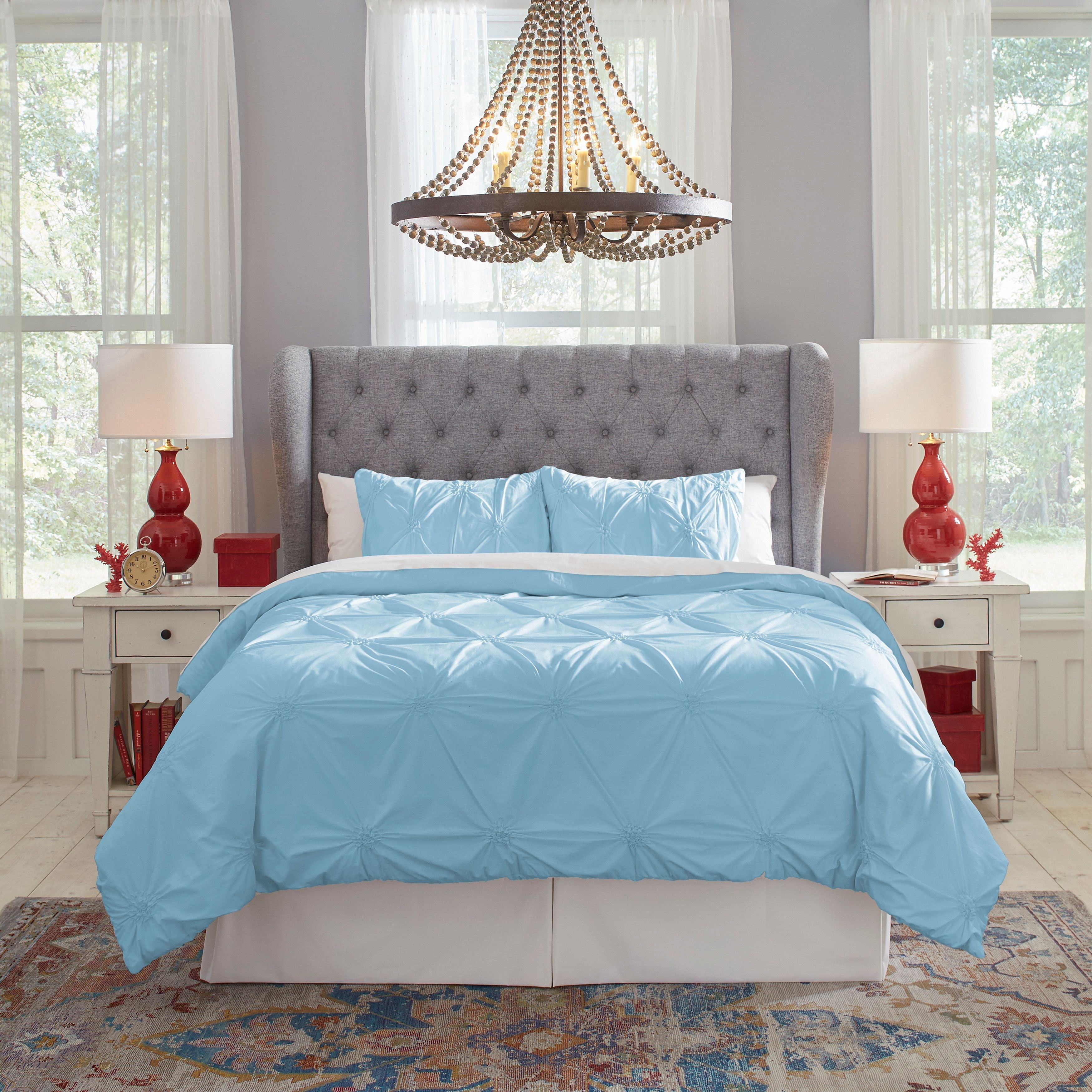  Pointehaven Pintuck Luxury Knotted Duvet Sets - Aqua - Bonton