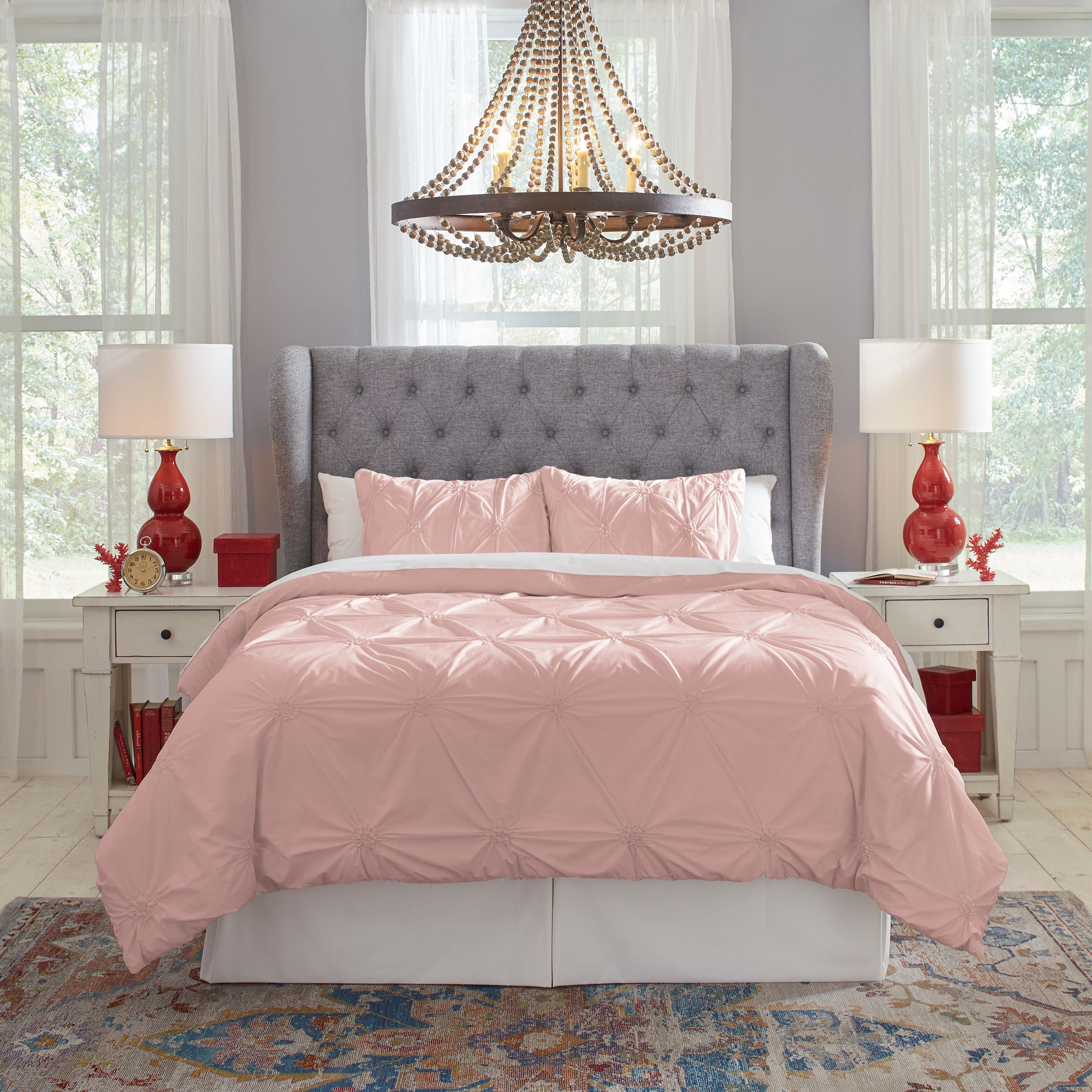  Pointehaven Pintuck Luxury Knotted Duvet Sets - Rose - Bonton