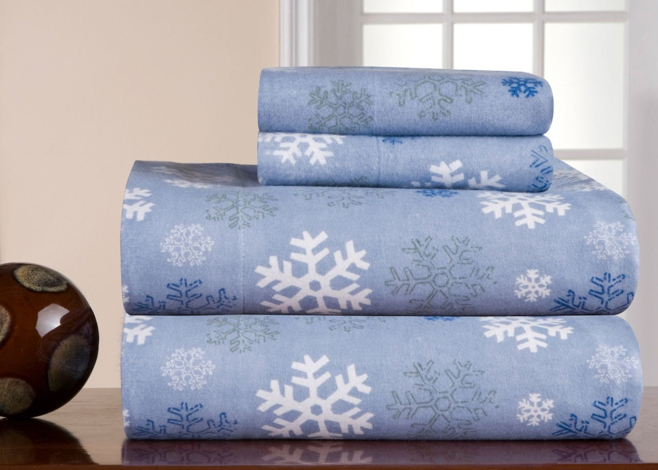  Pointehaven Heavy Weight Flannel Sheet Sets - Snowflakes Blue - Snowflakes Blue - Bonton