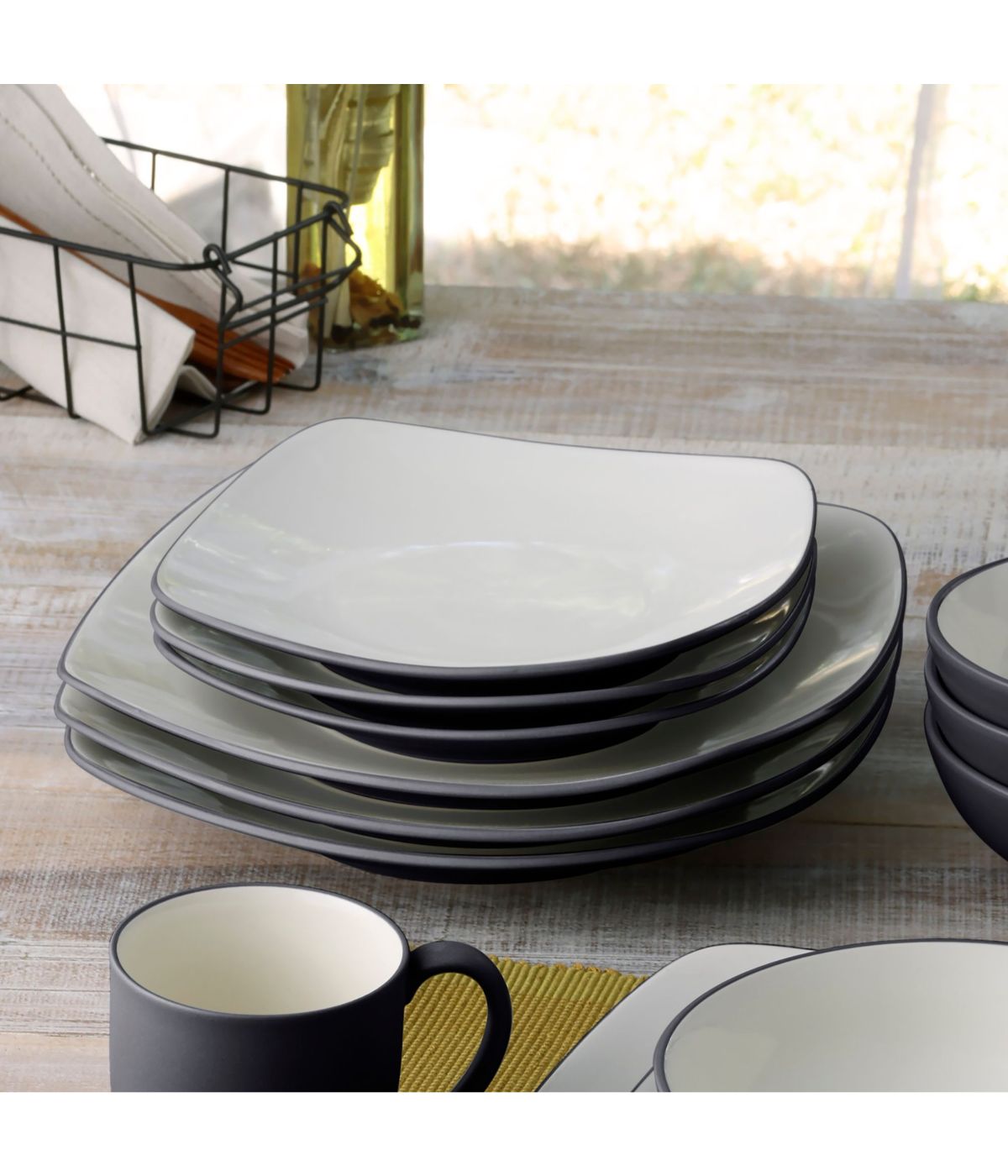  Noritake Colorwave Set of 4 Square Dinner Plates - Graphite - Bonton