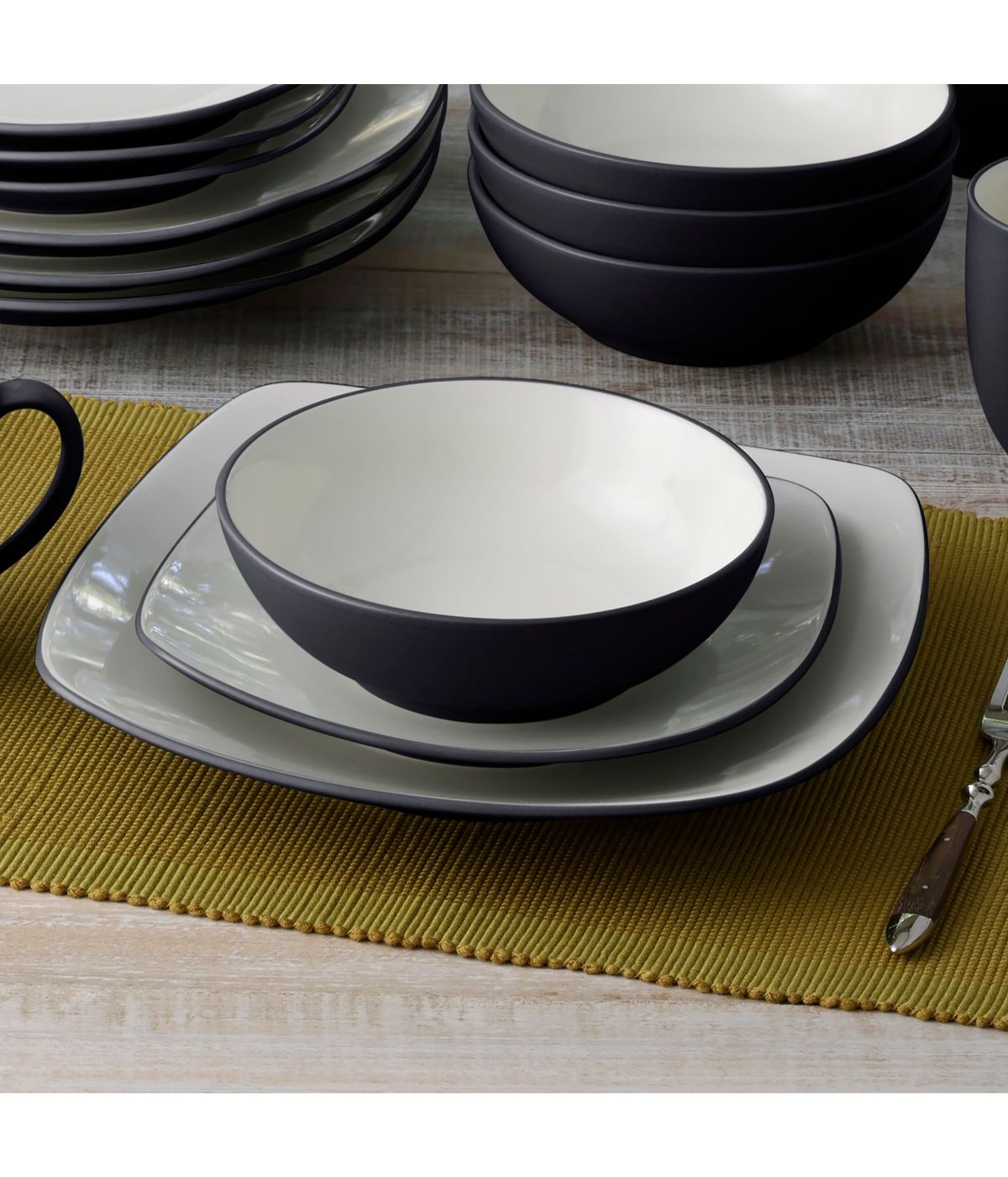  Noritake Colorwave Set of 4 Square Dinner Plates - Graphite - Bonton