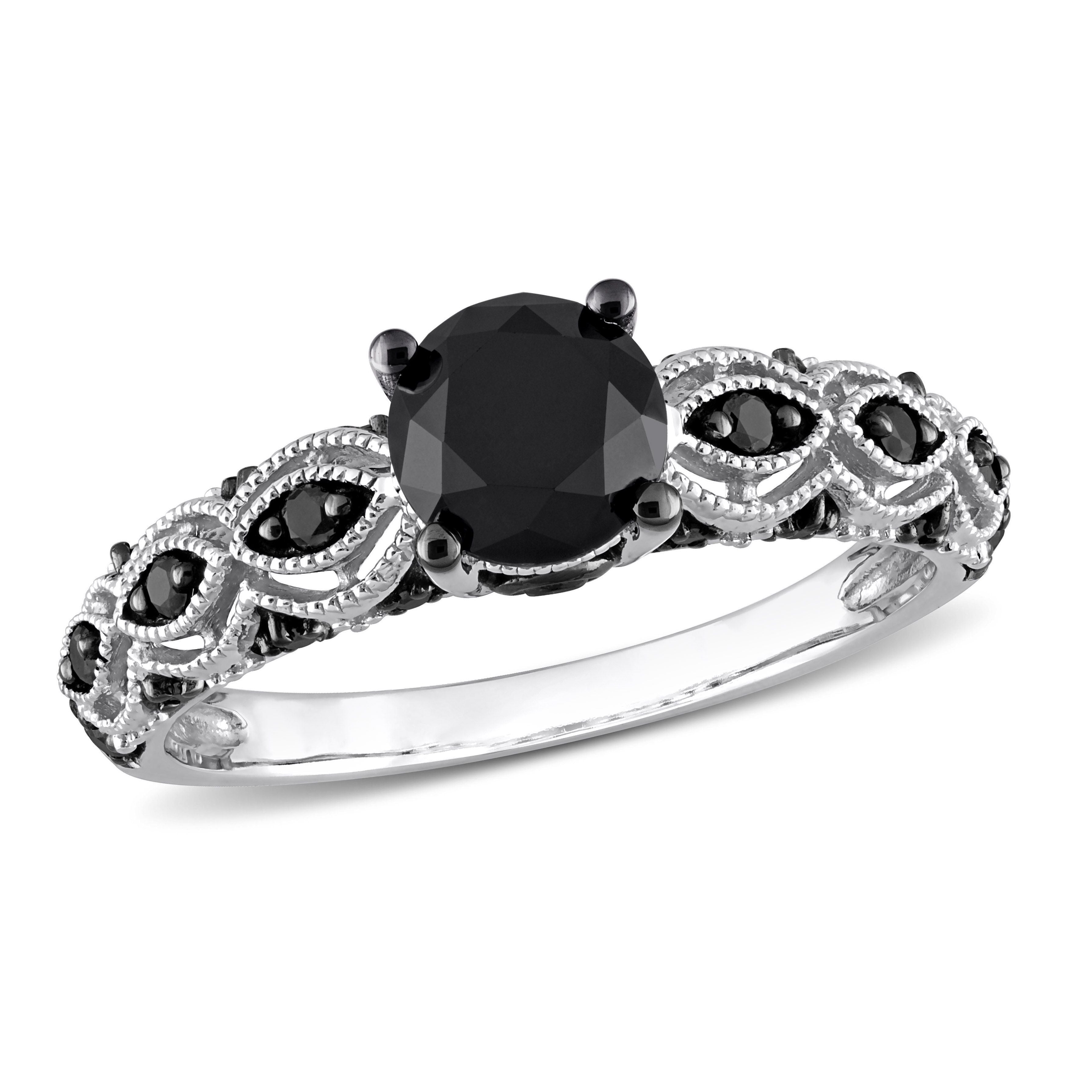  Studio Works 1 1/4 CT TW Black Diamond 10k White Gold Black Rhodium Plated Ring - White/Black - Bonton