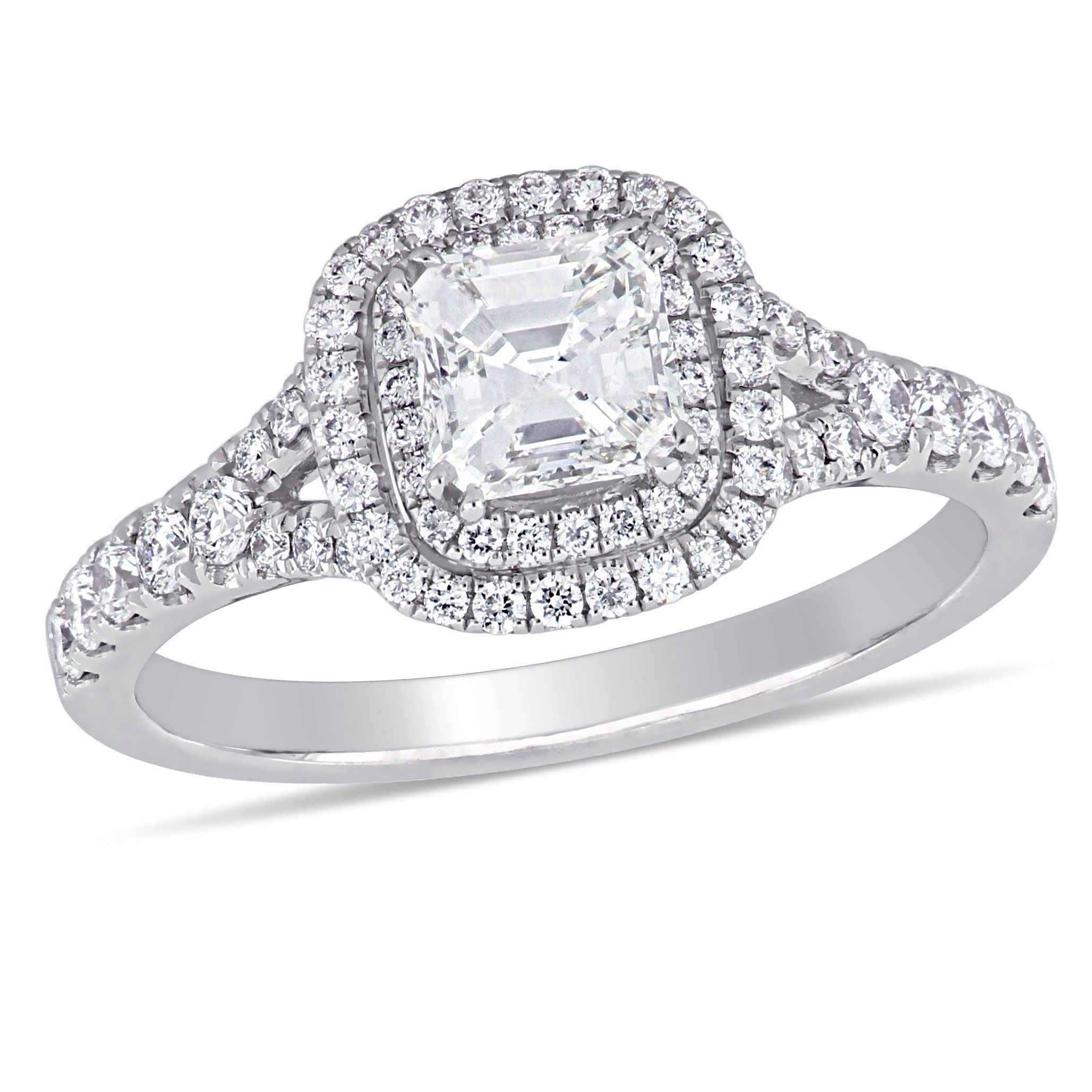  Studio Works 1 1/5 CT TW Diamond Double Halo Split Shank 14K White Gold Ring - White - Bonton