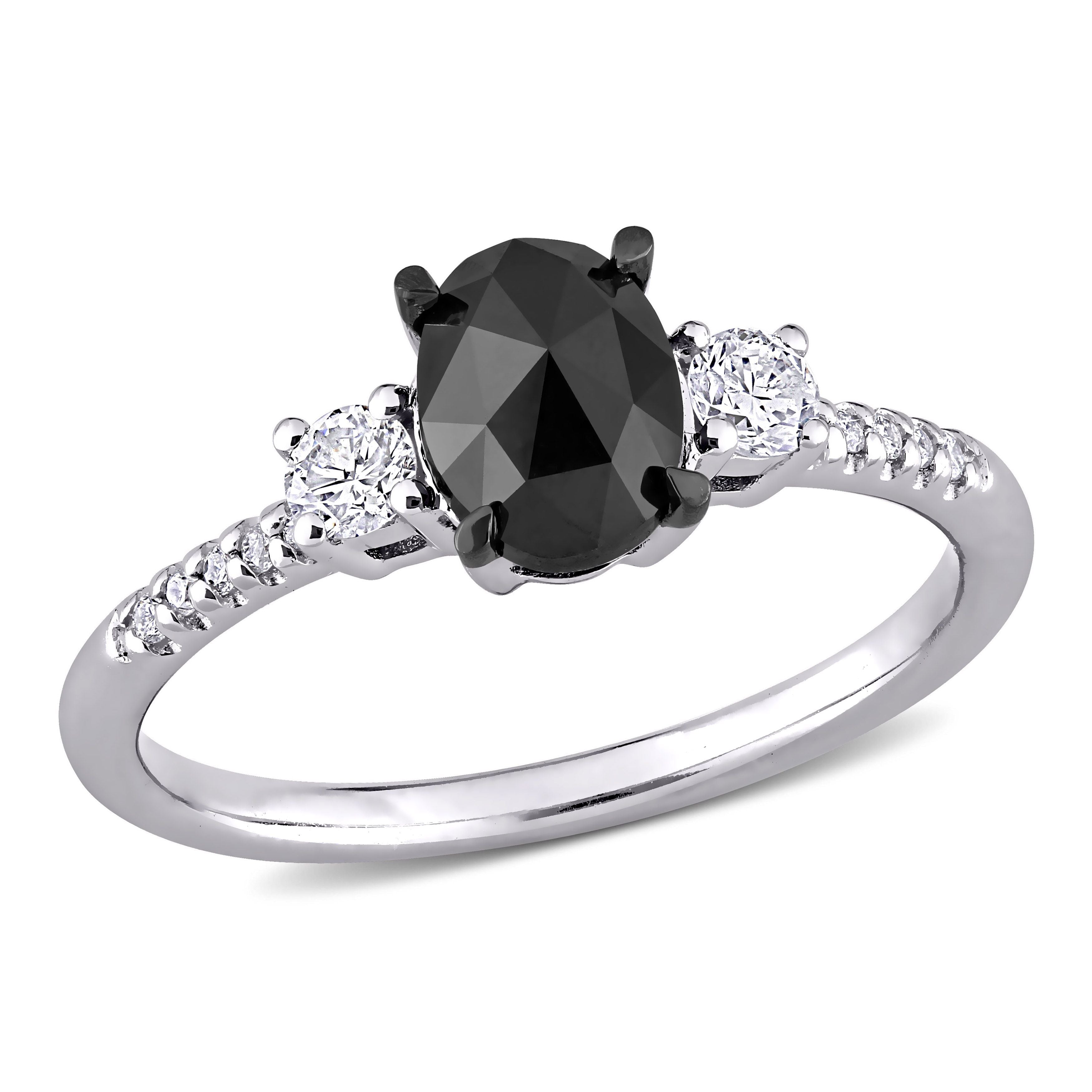  Studio Works 1 1/5 Carat TW Black and White Diamond 14K White Gold 3-Stone Engagement Ring - Black/White - Bonton