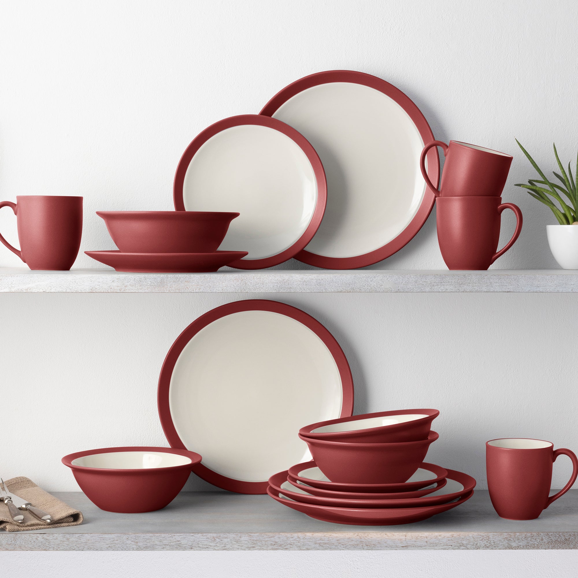  Noritake Colorwave 16-Piece Curve Dinnerware Set, Service for 4 - Raspberry - Bonton