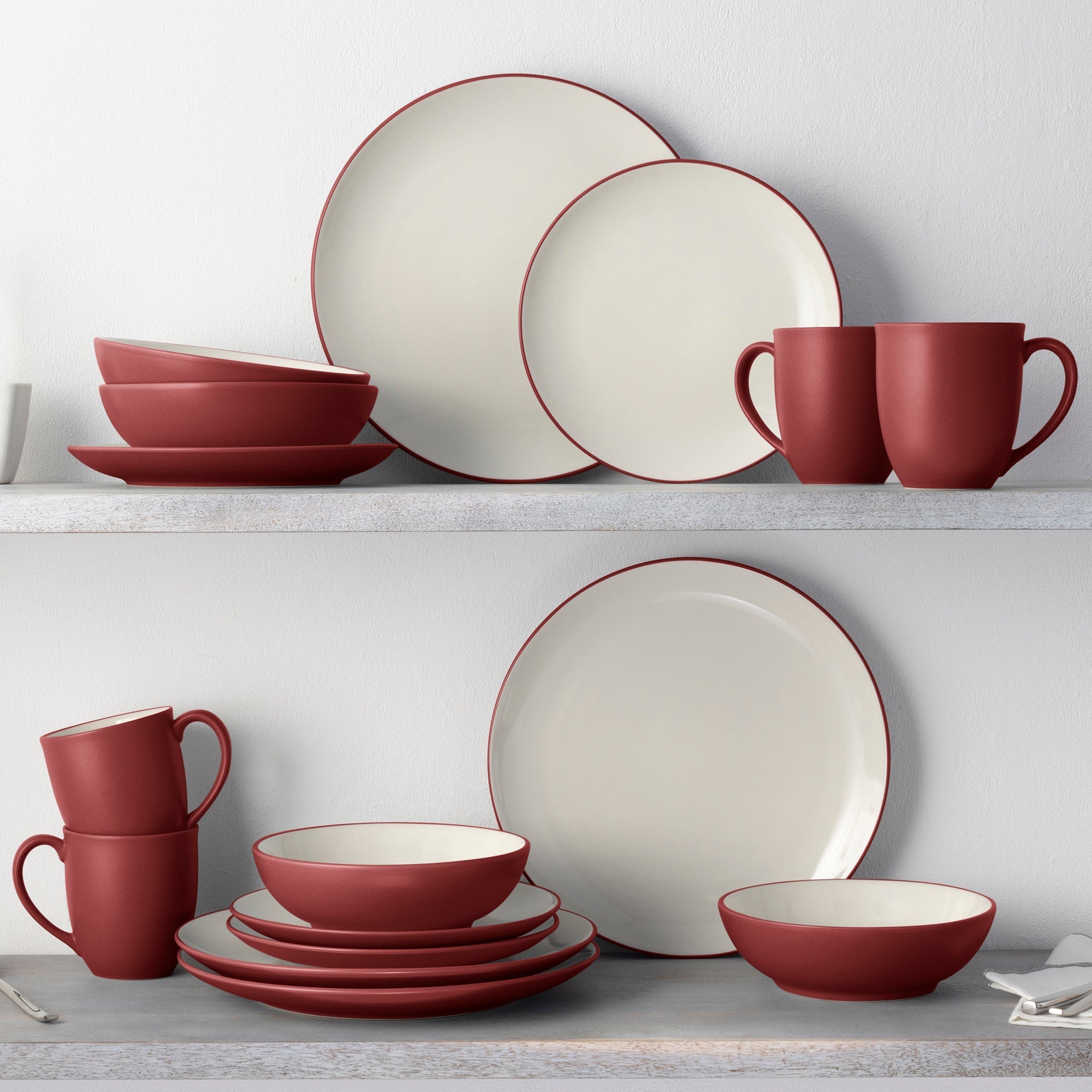  Noritake Colorwave 16-Piece Coupe Dinnerware Set, Service for 4 - Raspberry - Bonton