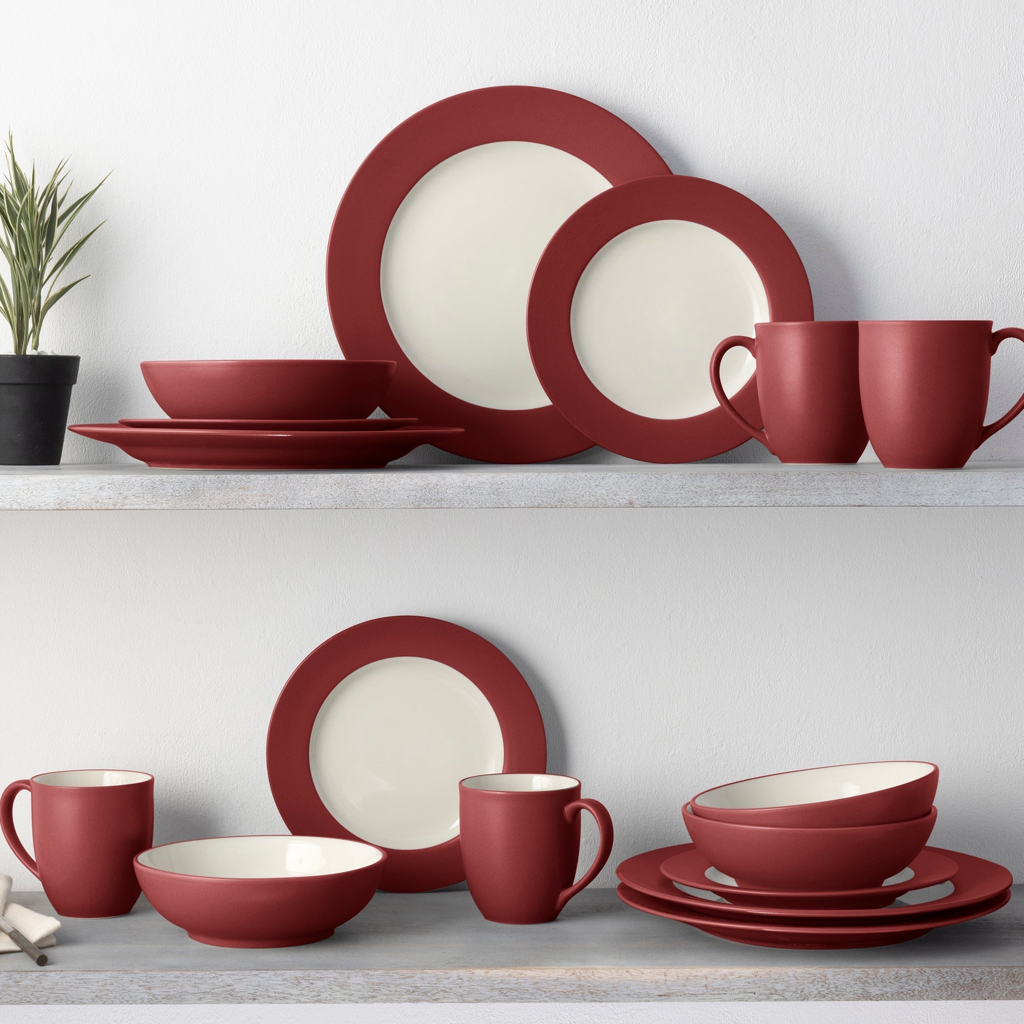  Noritake Colorwave 16-Piece Rim Dinnerware Set, Service for 4 - Raspberry - Bonton