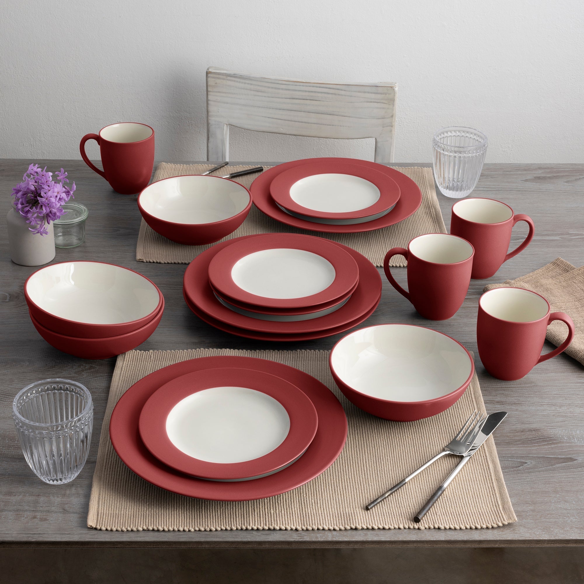  Noritake Colorwave 16-Piece Rim Dinnerware Set, Service for 4 - Raspberry - Bonton