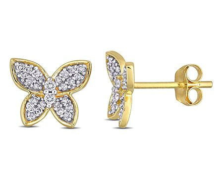  Studio Works 1/5 CT TW Diamond 10k Yellow Gold Butterfly Stud Earrings - White/Yellow - Bonton