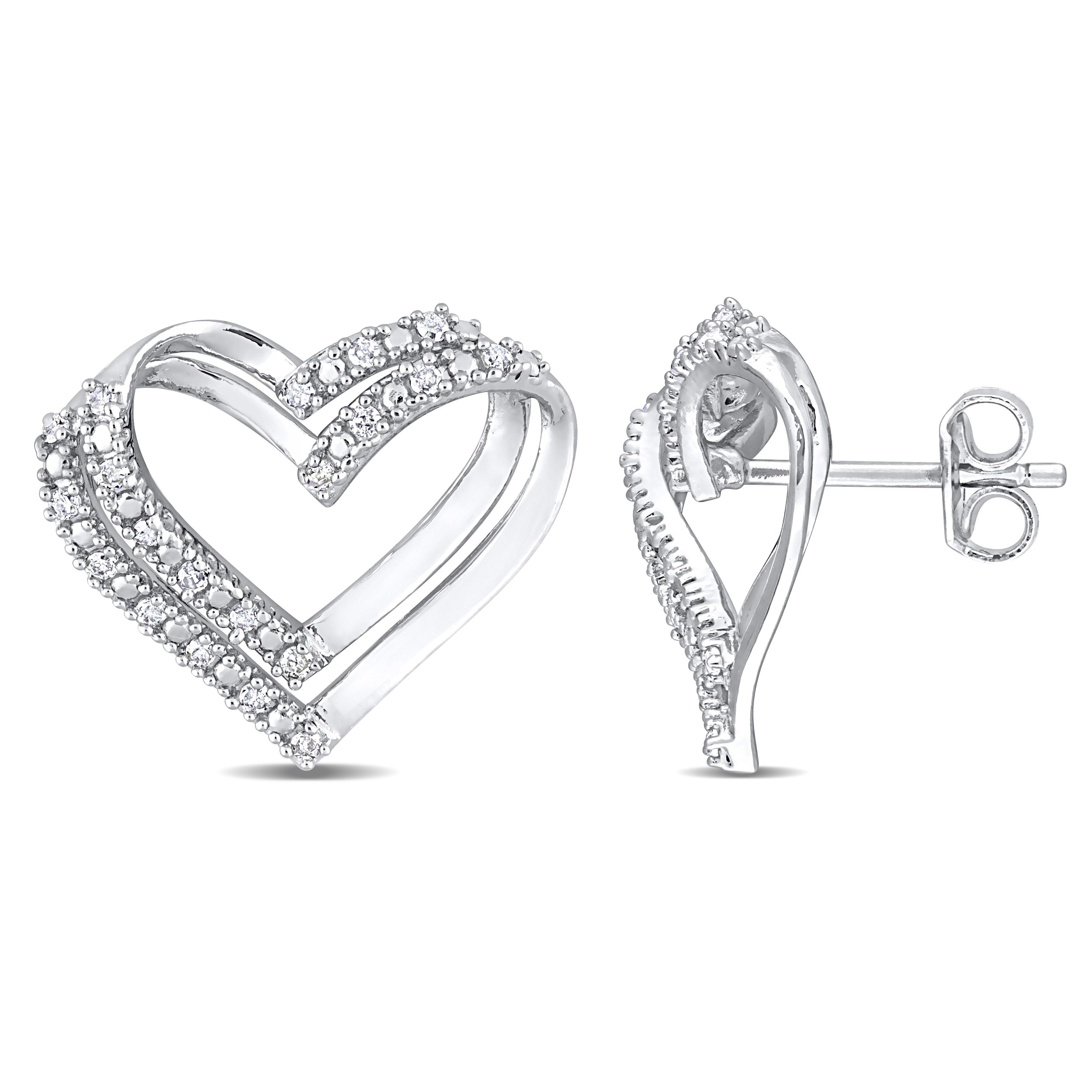  Studio Works 1/5 CT TW Diamond Sterling Silver Double Heart Stud Earrings - White - Bonton