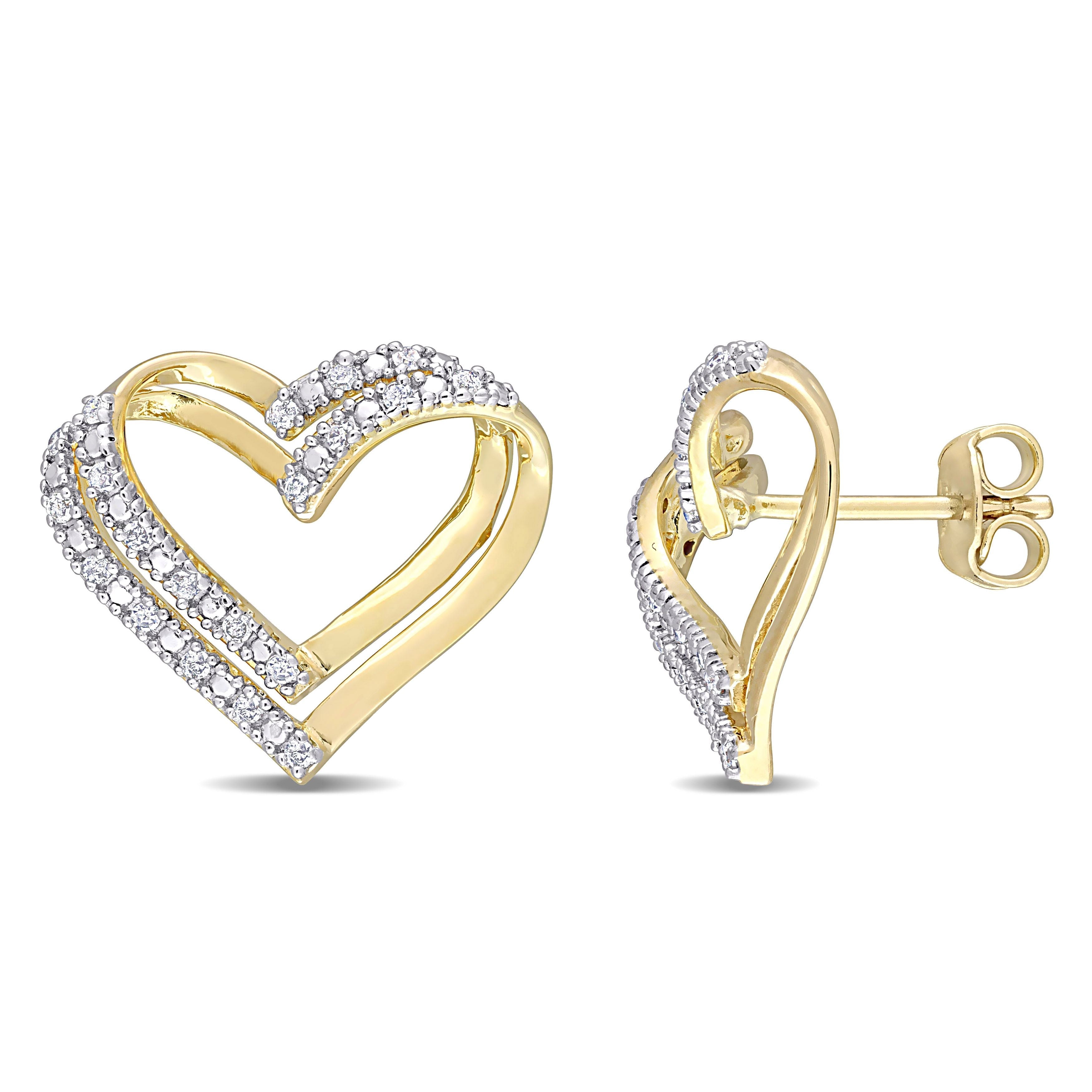  Studio Works 1/5 CT TW Diamond Yellow Plated Sterling Silver Double Heart Stud Earrings - White/Yellow - Bonton