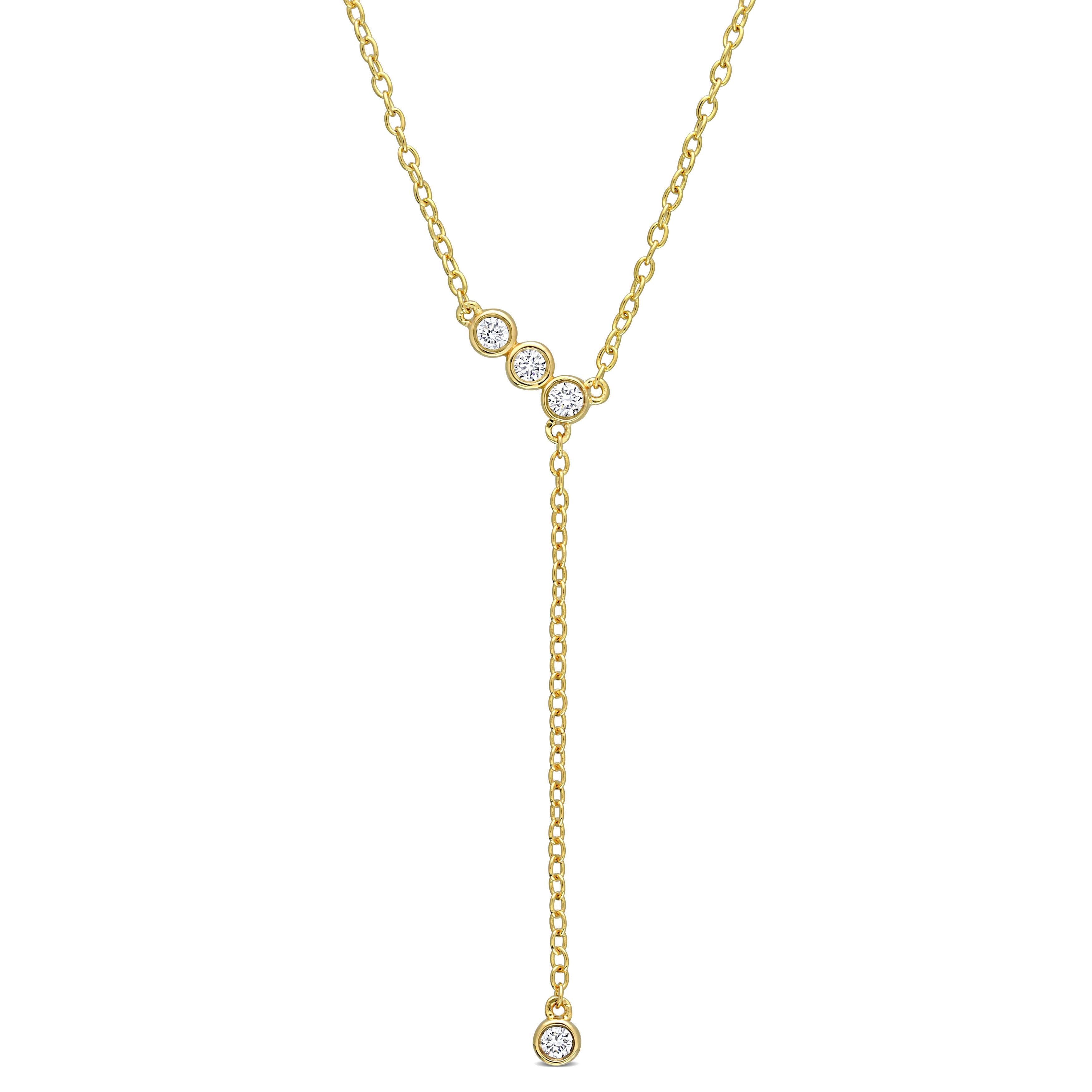  Studio Works 1/8 Carat TW Lab Created Diamond 18kt Yellow Gold Plated Sterling Silver Lariat Drop Necklace - White/Yellow - Bonton