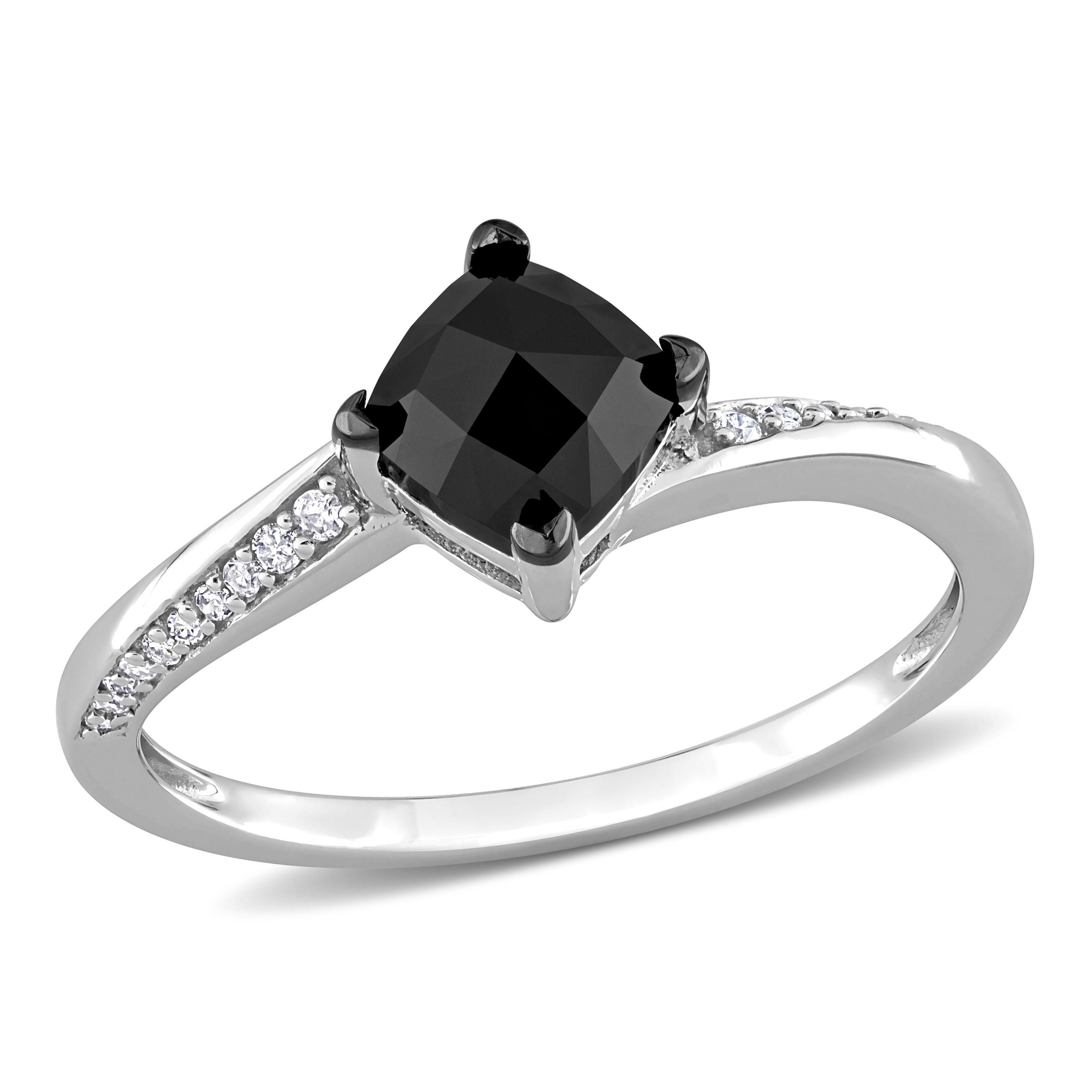  Studio Works 1.07 CT TW Black Diamond Cushion-Cut Solitaire 10k White Gold Engagement Ring - Black/White - Bonton