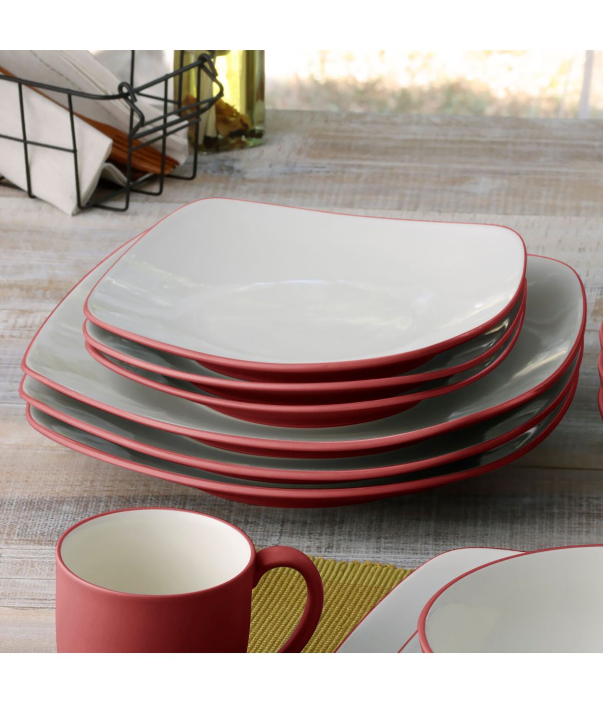  Noritake Colorwave Set of 4 Square Dinner Plates - Raspberry - Bonton