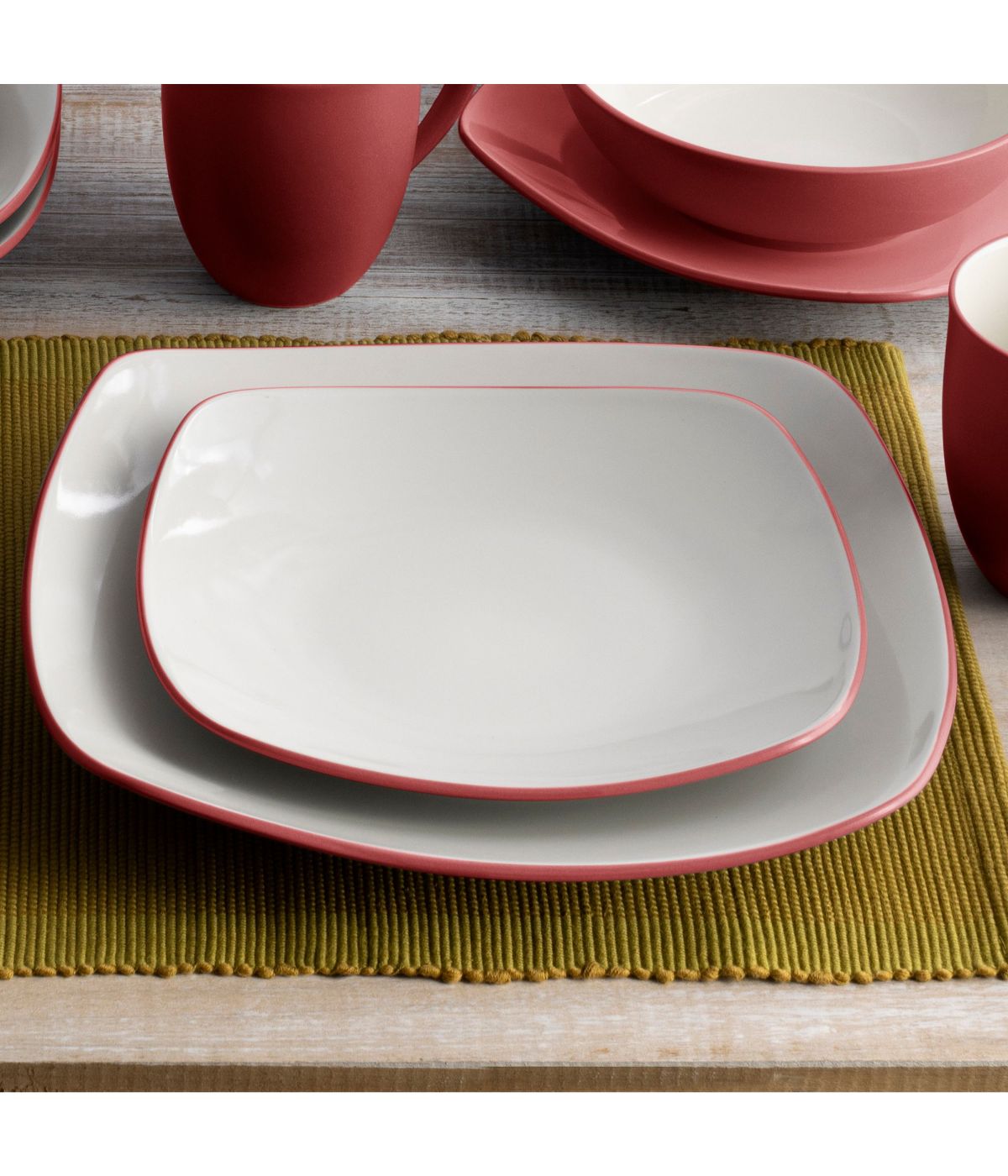  Noritake Colorwave Set of 4 Square Dinner Plates - Raspberry - Bonton