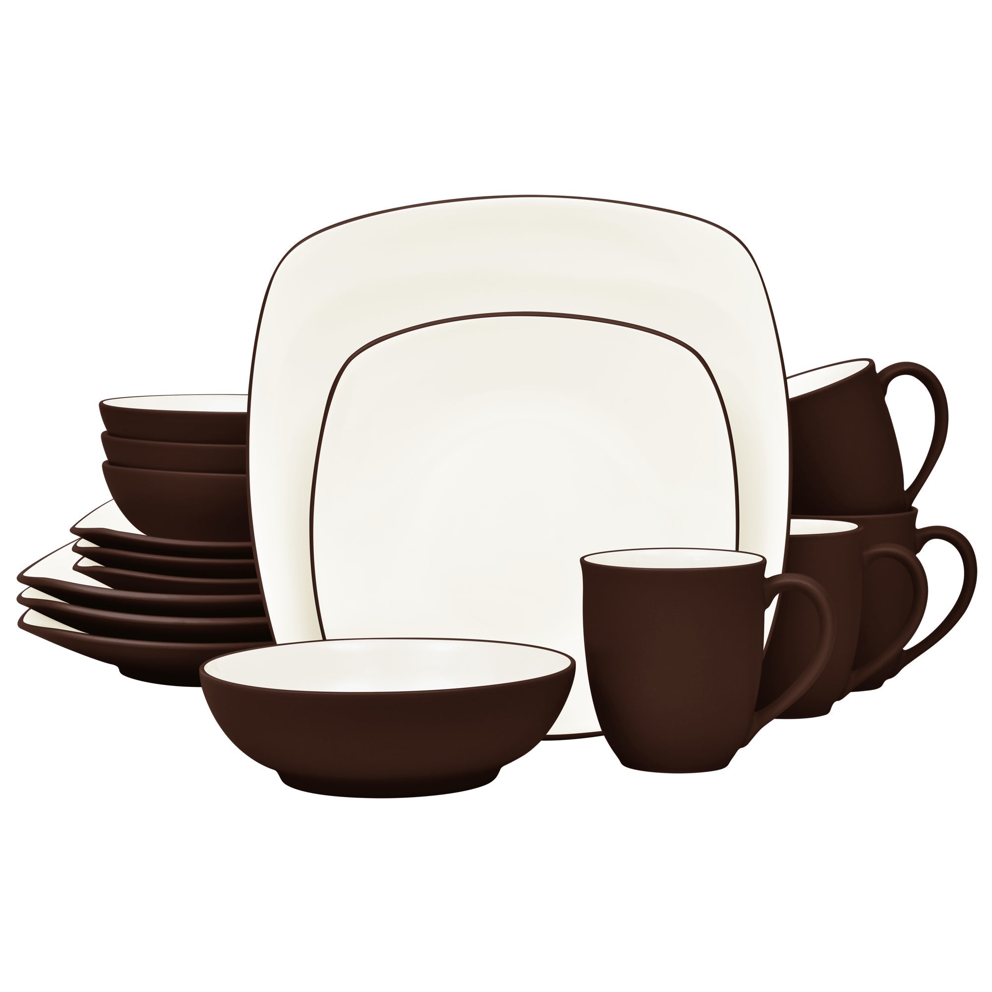  Noritake Colorwave 16-Piece Square Dinnerware Set, Service for 4 - Chocolate - Bonton