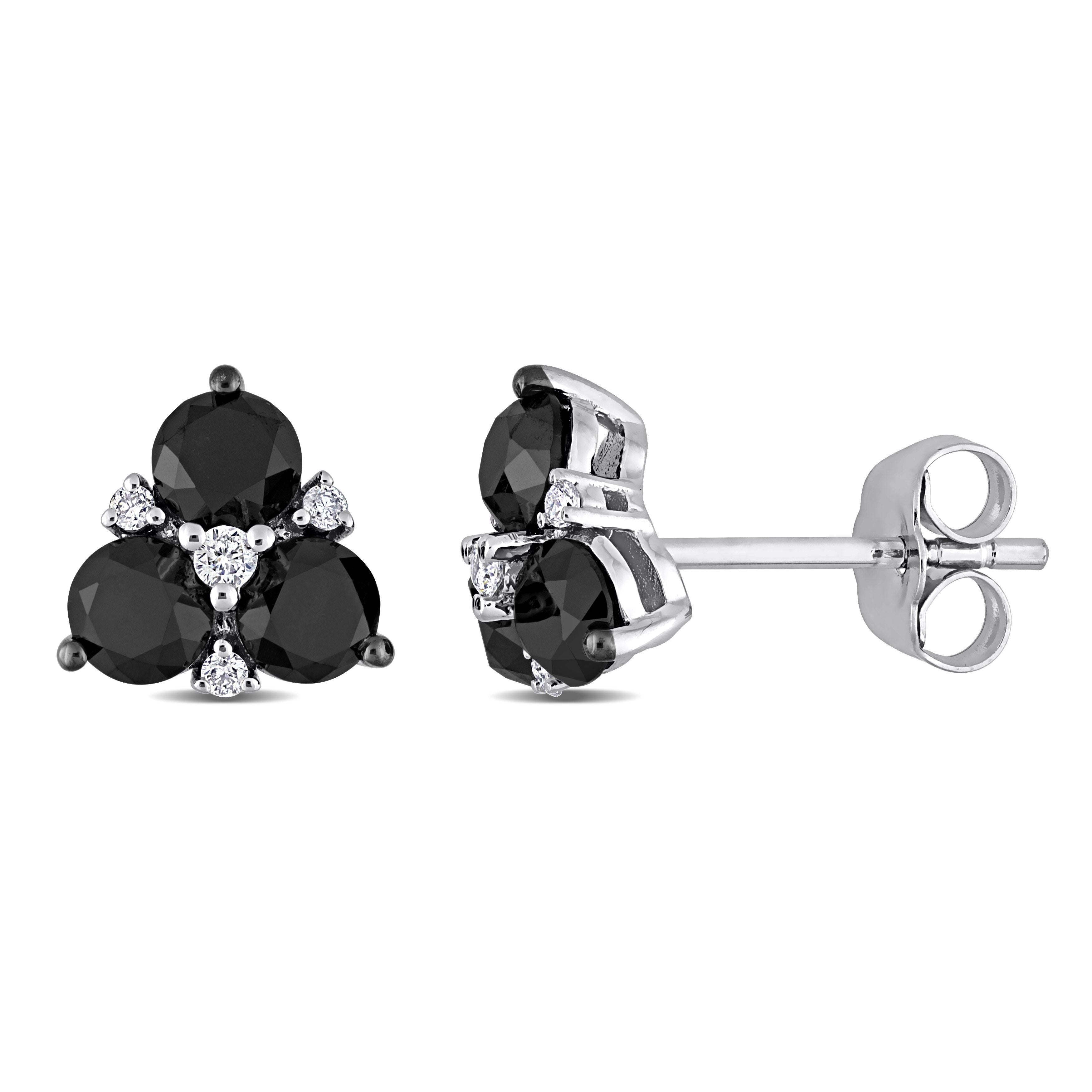  Studio Works 1 1/2 CT TW Black and White Diamond 10k White Gold Triad Stud Earrings - White/Black - Bonton