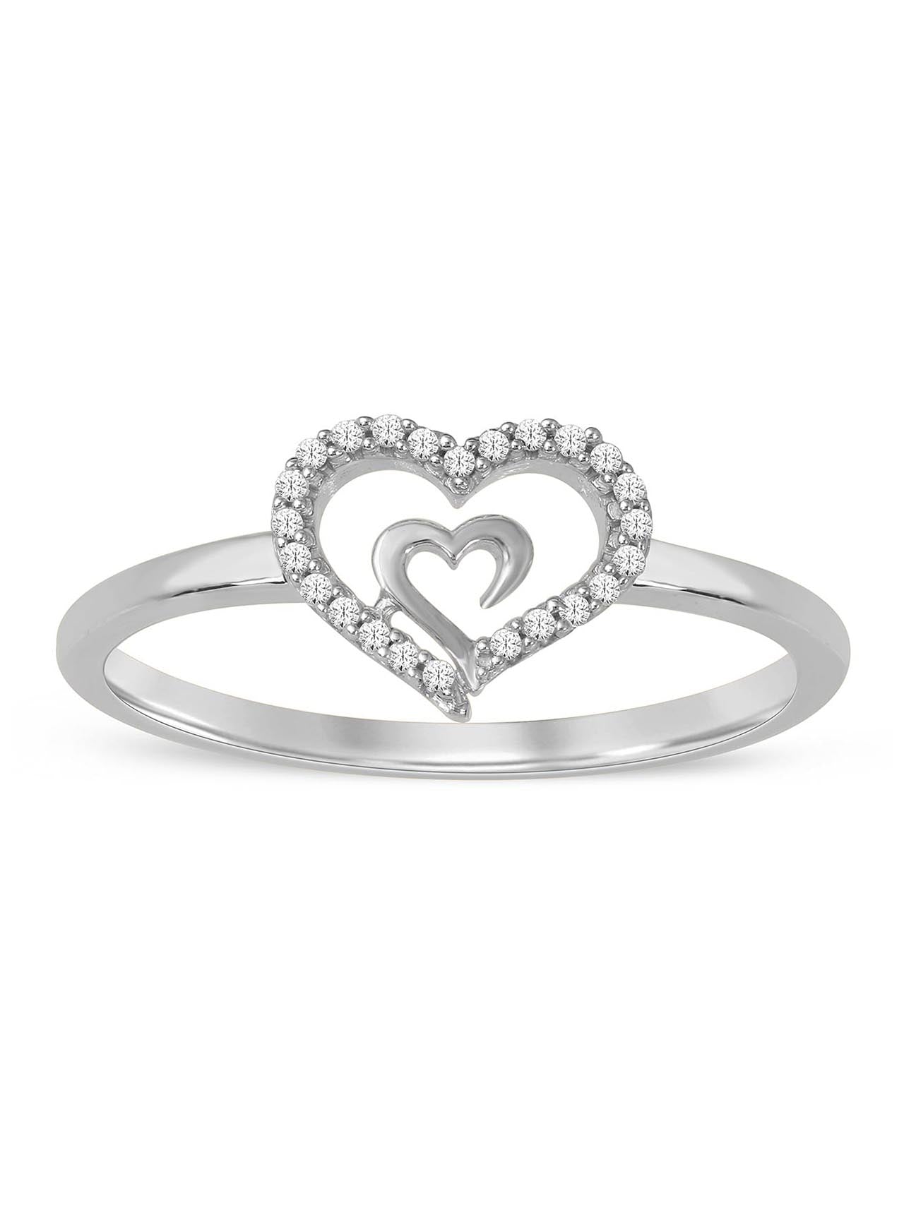  May & June 1/10ct TDW Diamond Dual Heart Fashion Ring - White - Bonton