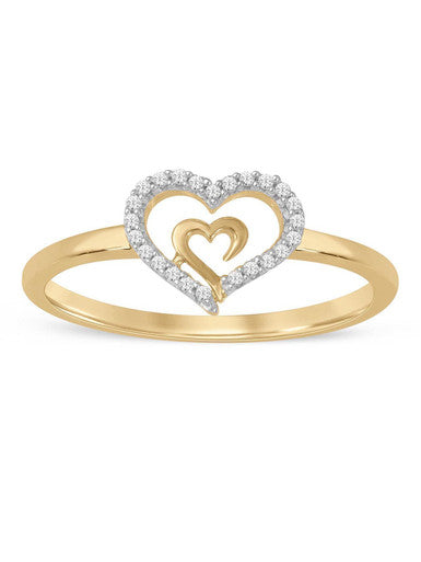  May & June 1/10ct TDW Diamond Dual Heart Fashion Ring - Yellow - Bonton