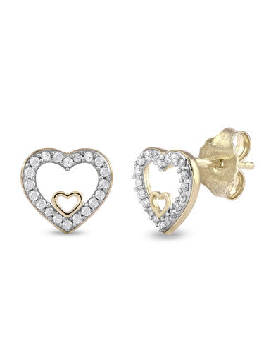  May & June 1/8ct TDW Diamond Heart Stud Earrings - Yellow - Bonton